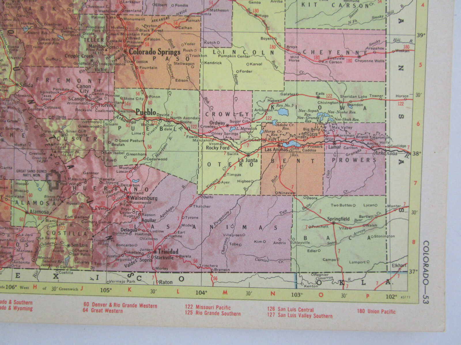 CO CT 1955 COLORADO RAILROAD Map SAN LUIS VALLEY SOUTHERN RR ~or~ CONNECTICUT