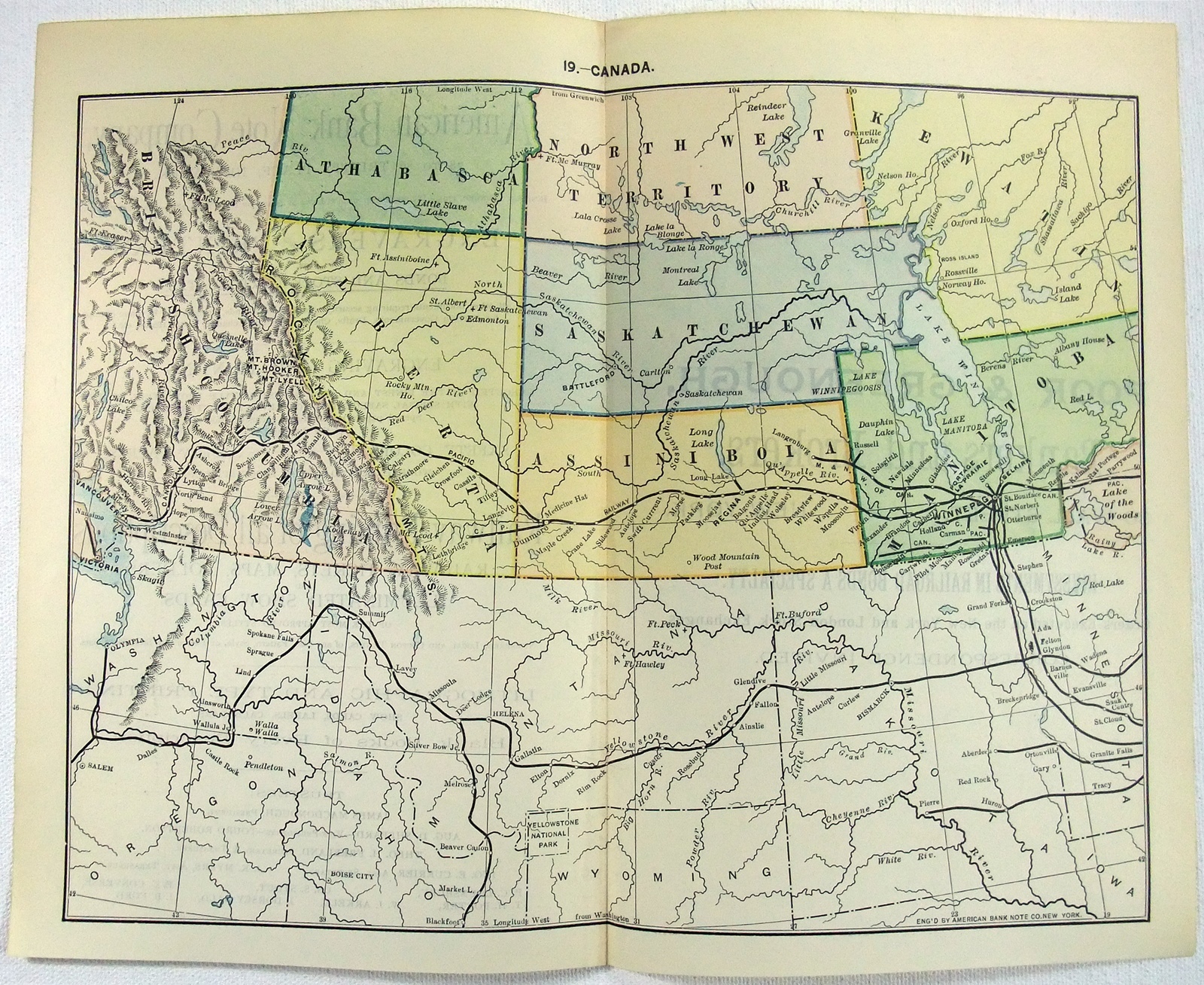 Western Canada – Original 1889 Railroad Map. Antique