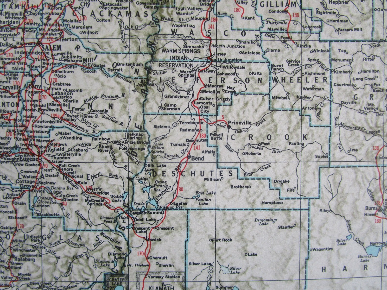 OR OK Vintage 1951 OREGON RAILROAD MAP. SUMPTER VALLEY RR or OKLAHOMA. OSAGE RR