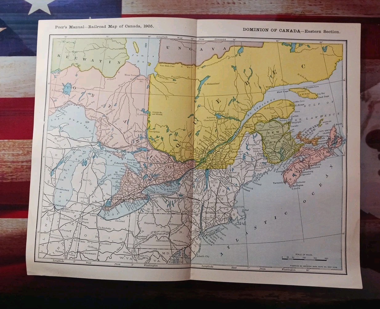 1905 Train Route Map Canada East Section all Railroad Lines Quebec Ontario 11×9″
