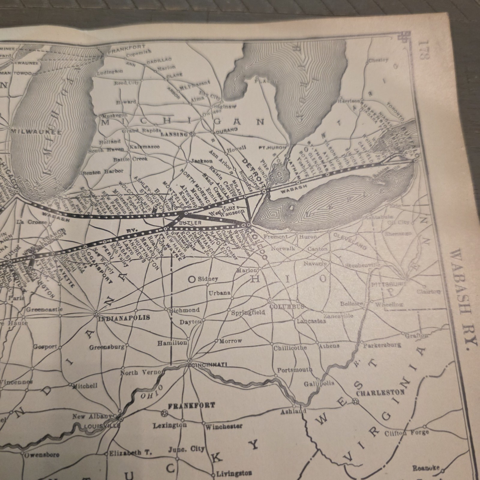 1918 By Poole Bros Two Sided Map Wabash System And Virginia Railroad 11″ x 7.5″