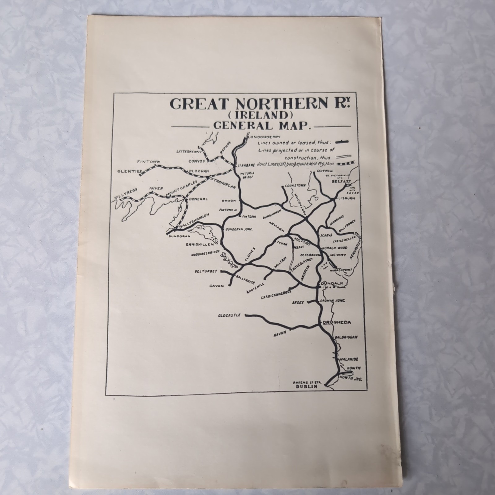 Original 1910 Railway Map of Great original 1910 Northern Railway Ireland Map