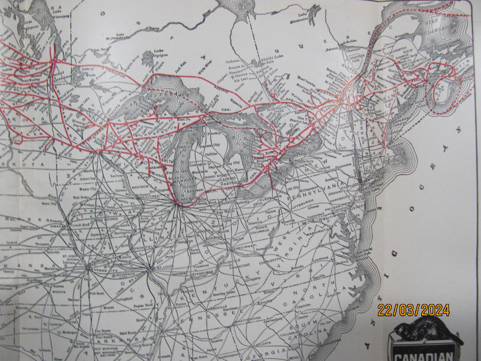 RARE 1924 CANADIAN PACIFIC RAILROAD SYSTEM MAP w/ CONNECTING LINES CP RR DEPOTS