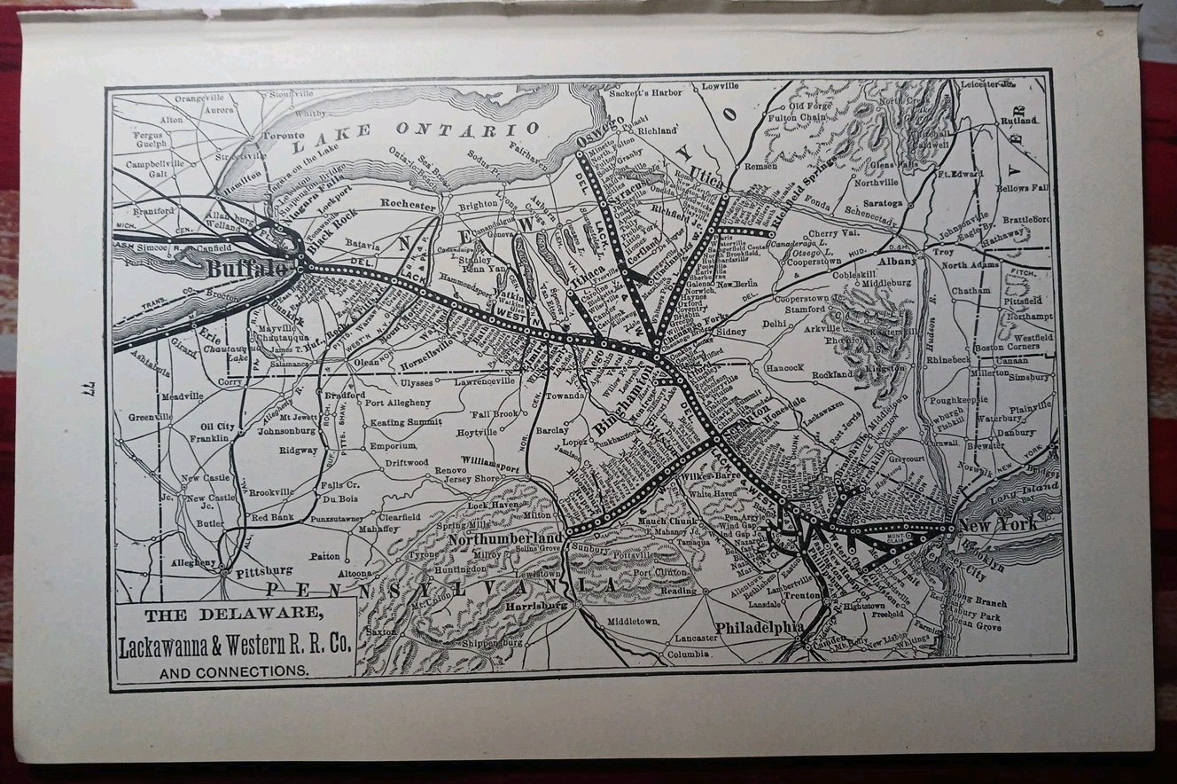 ~1904 Vintage Railway Map LACKAWANNA & WESTERN RAILROAD All Routes & Stations