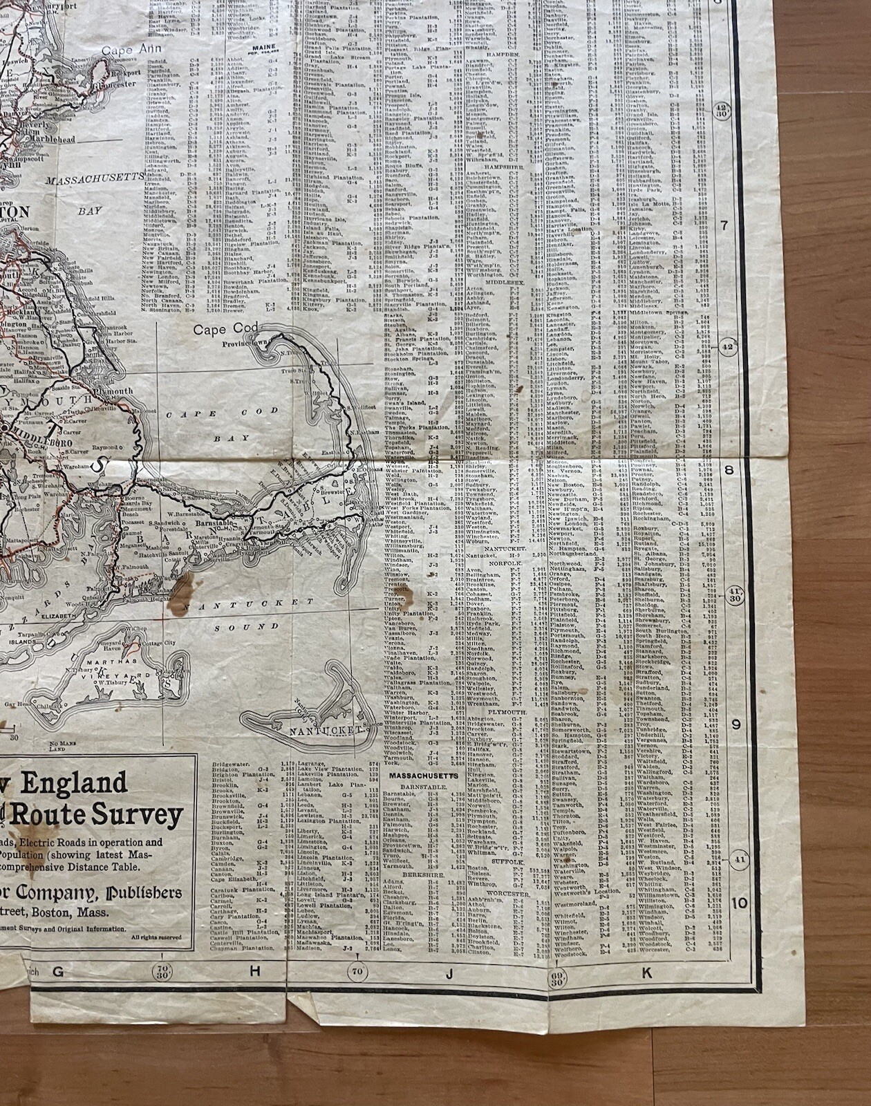 Antique 1907 New England Commercial & Route Survey Rail Road Electric Roads Map