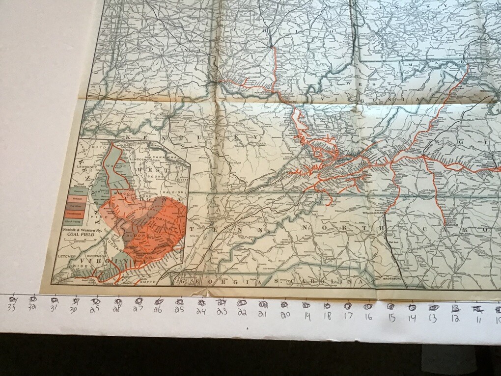 vintage railroad map: 22×32″ NORFOLK & WESTERN Railway 1923