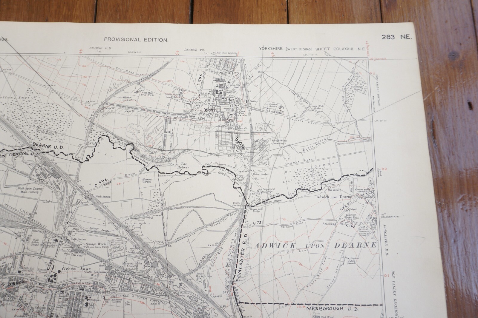1938 Wath Upon Dearne Aldwick Yorkshire LNER Railway OS Linen Map Ref 4