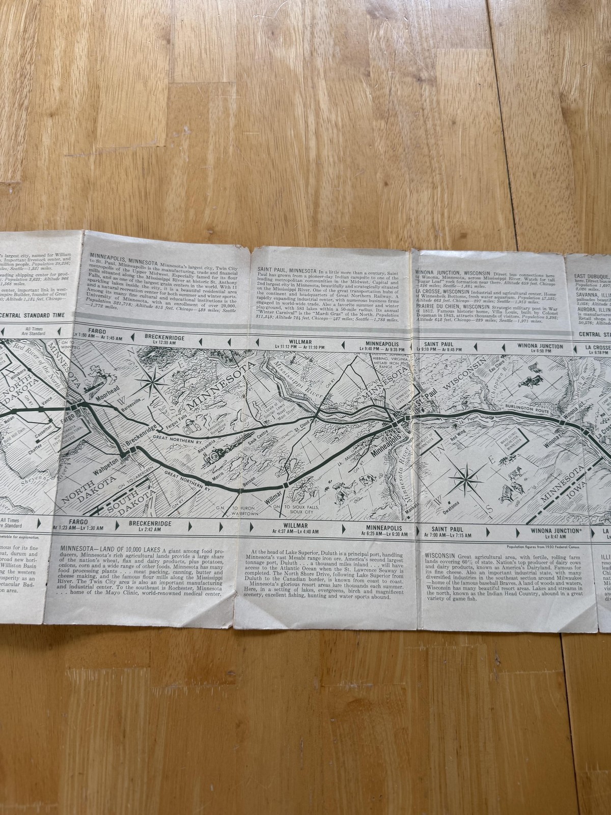 Vintage Great Northern Railway Empire Builder Route Map Brochure Black White USA