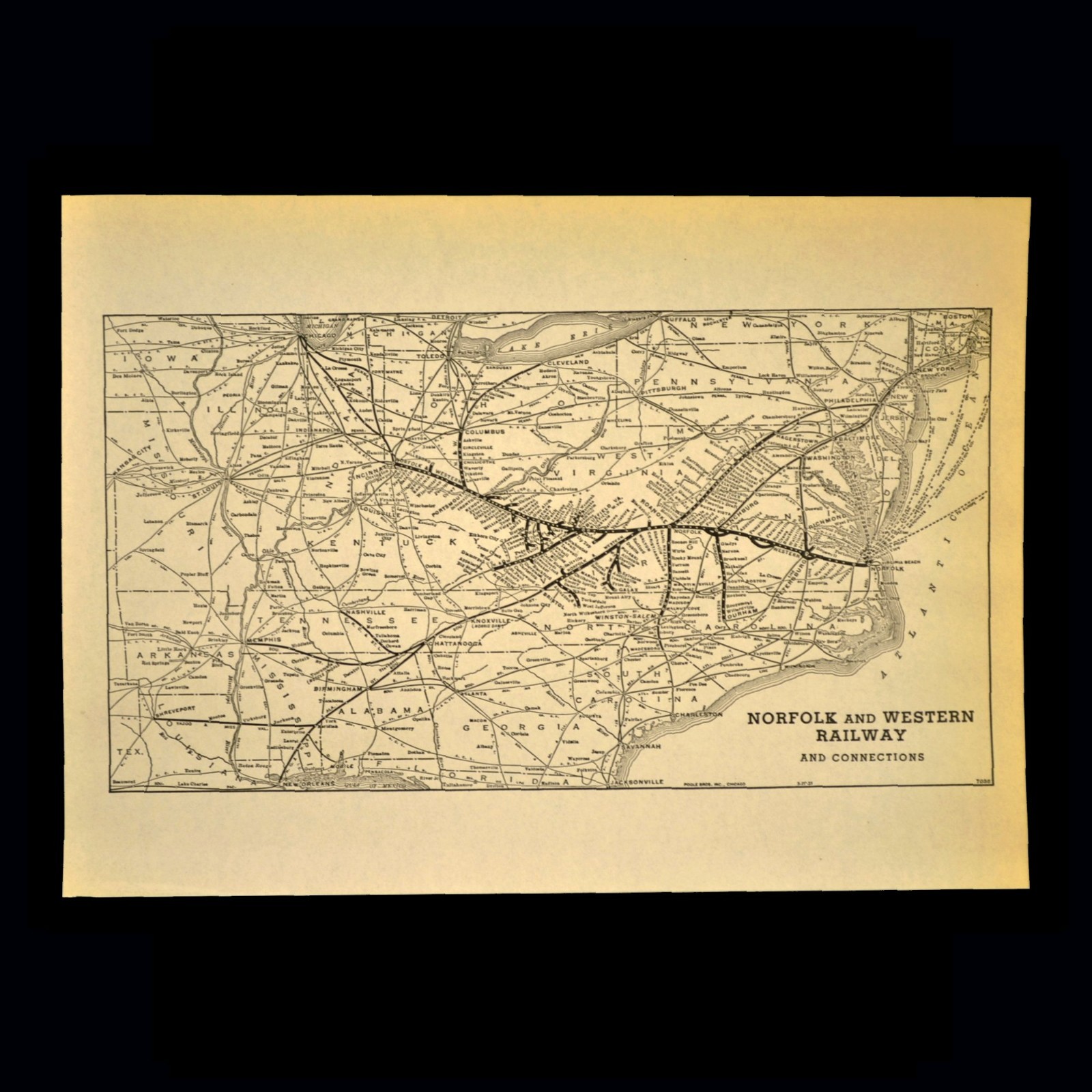 NORFOLK & WESTERN Railway Map Vintage Railroad System Map Antique 1930s