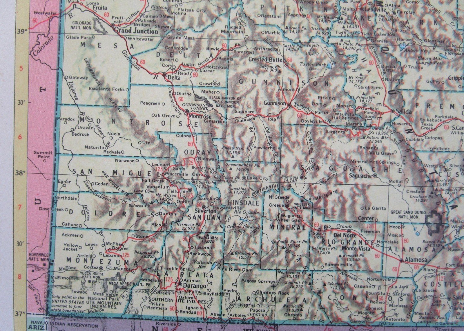 CO CT 1952 COLORADO TOPO RAILROAD Map SAN LUIS VALLEY CENTRAL RR or CONNECTICUT