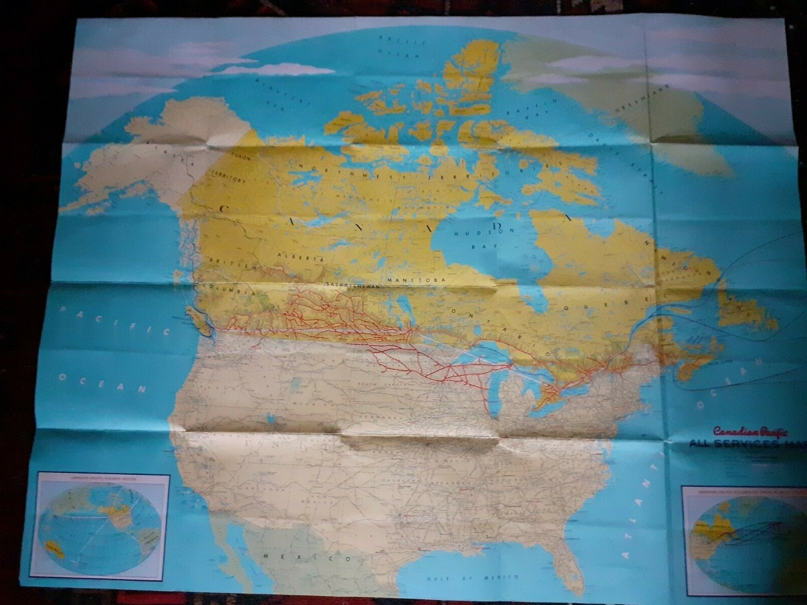 CANADIAN PACIFIC – LARGE POSTER TYPE FOLDOUT BROCHURE – ALL SERVICES MAP – GREAT