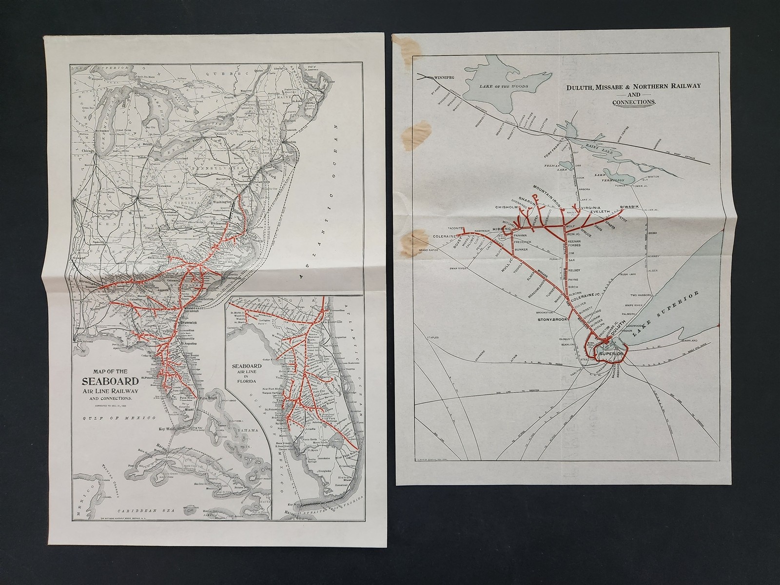 1910s-20s antique RAILROAD MAP lot ATLANTIC COAST LINE SEABOARD BUFFALO WHEELING