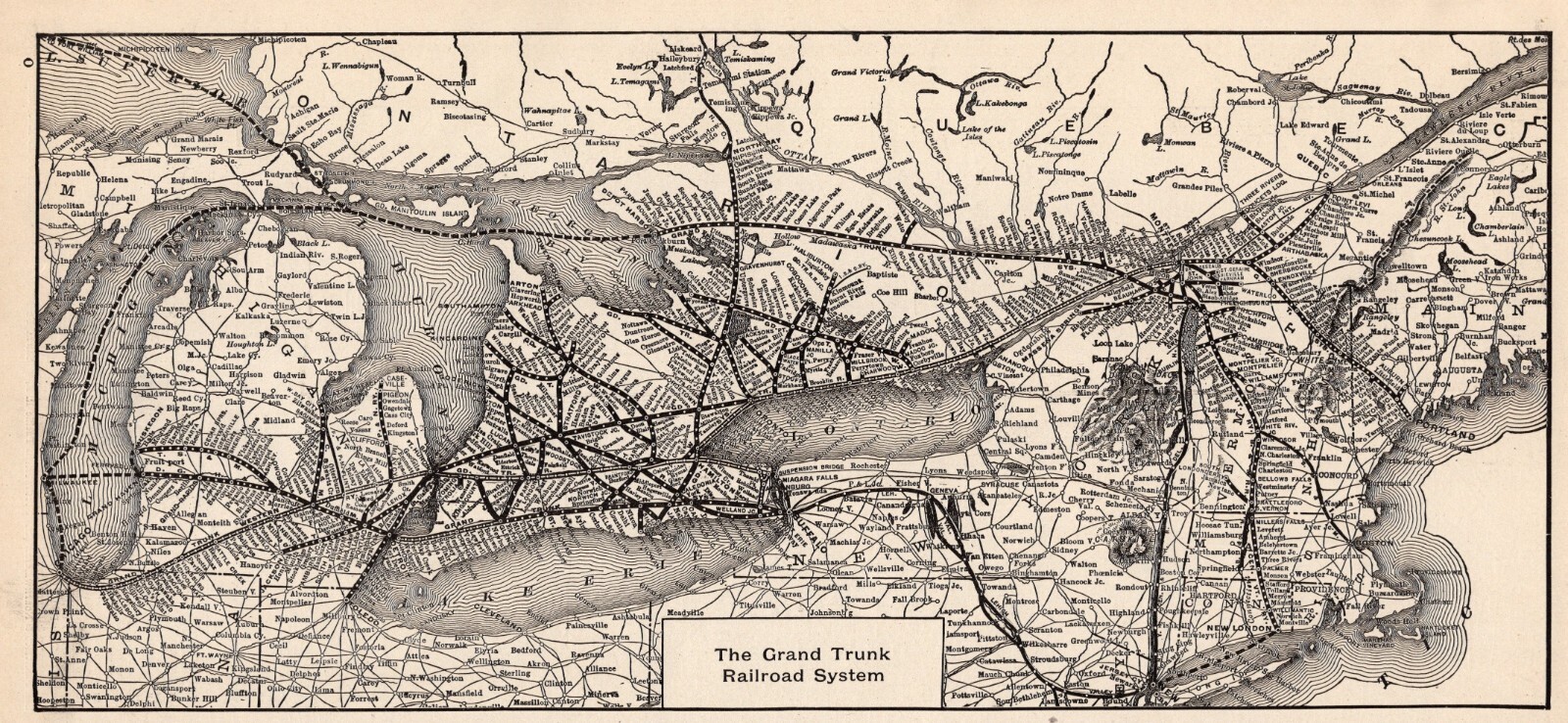 1914 Antique Grand Trunk Railroad System Map Vintage Railway Map 2242