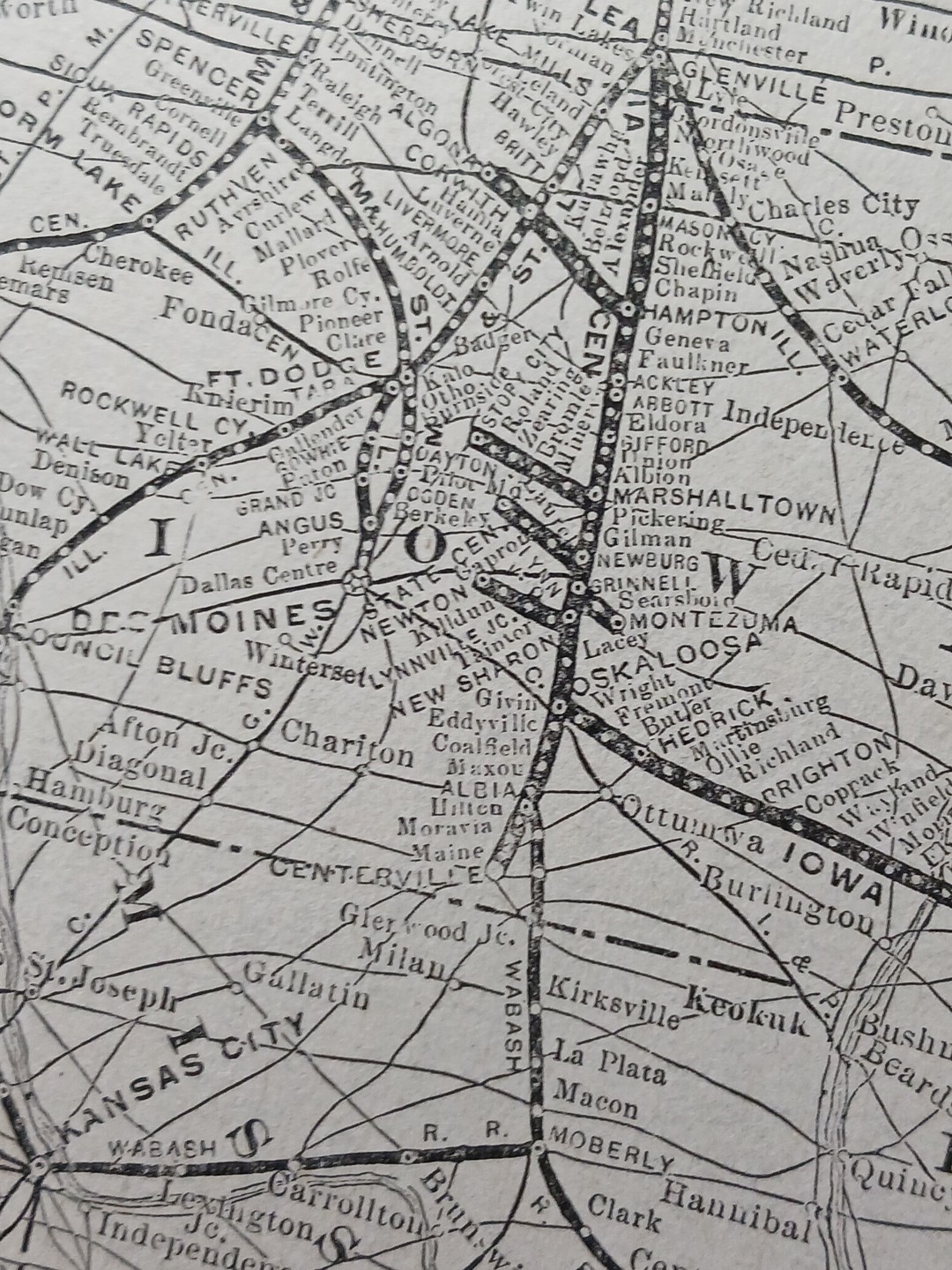 ~1910 Train Route Map IOWA CENTRAL ROUTE all Railroad Lines Stations SD MO IL NE