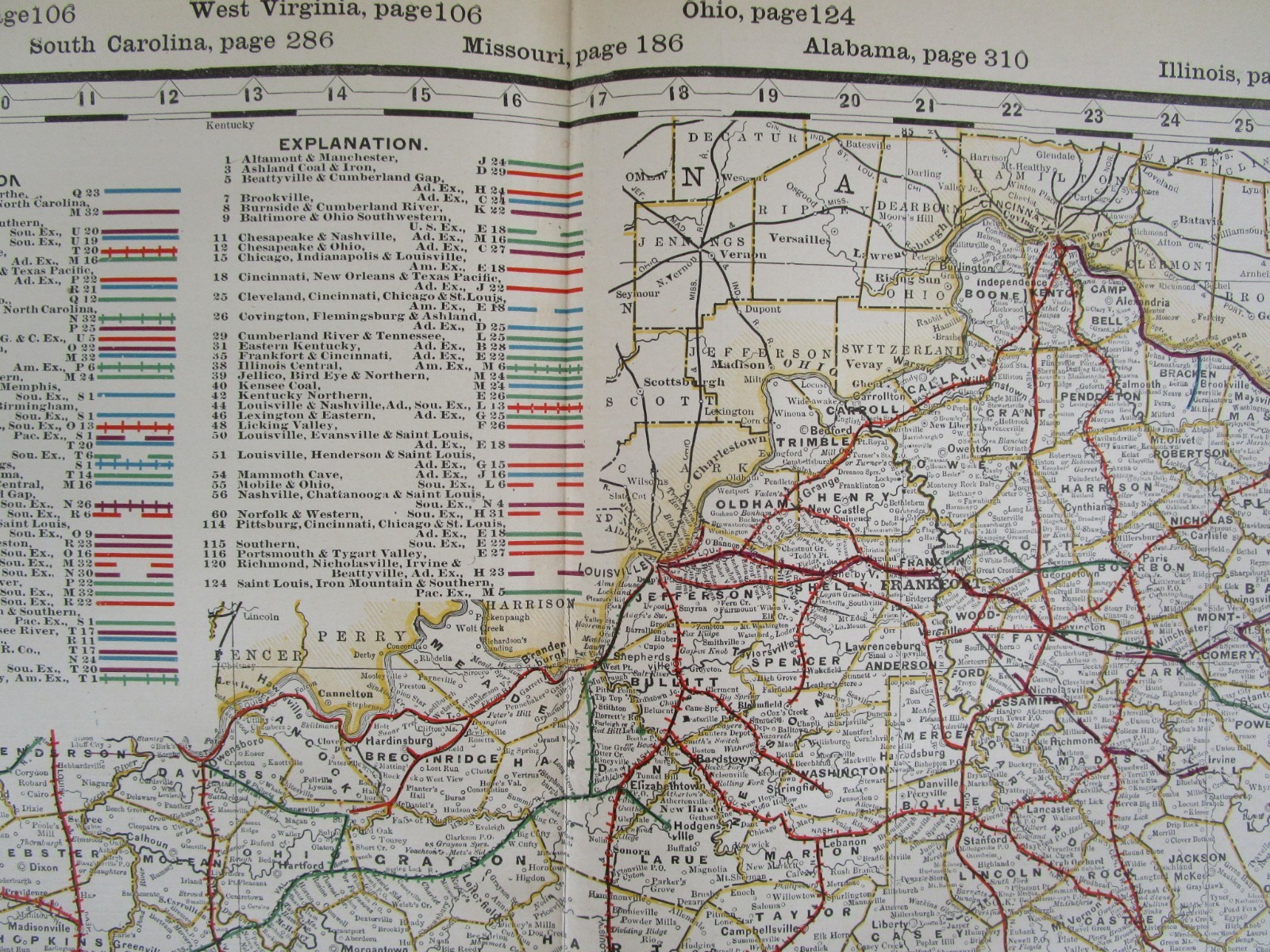 KY TN 1898 FULL STATES KENTUCKY & TENNESSEE Cram RAILROAD Map. JELLICO BIRD EYE
