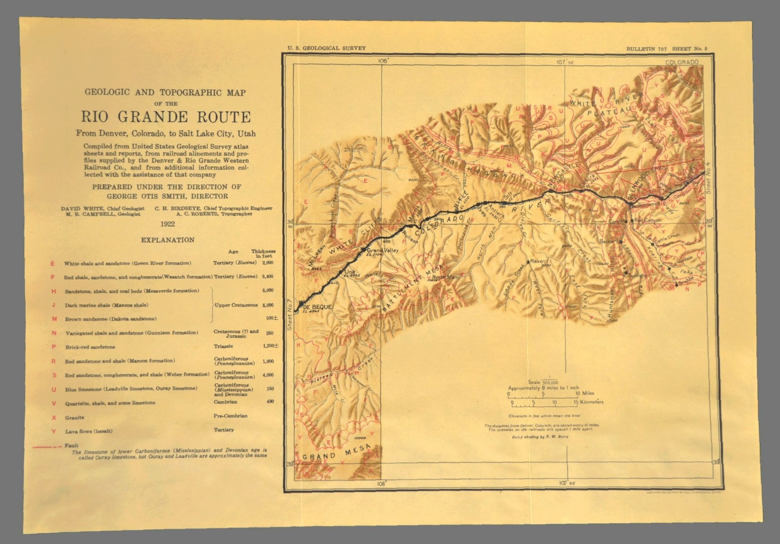 1922 Denver Rio Grande Railroad Map Rifle Colorado Glenwood Springs Carbondale