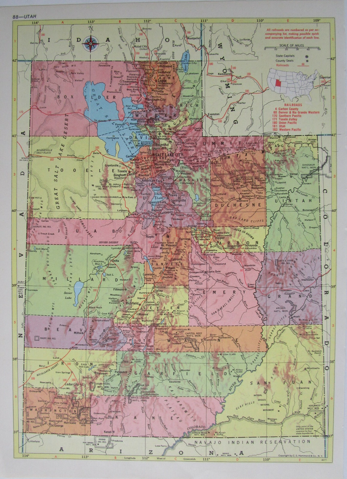 TX UT 1958 TEXAS RAILROAD MAP. PARIS & MT PLEASANT RR ~or~ UTAH 1950s