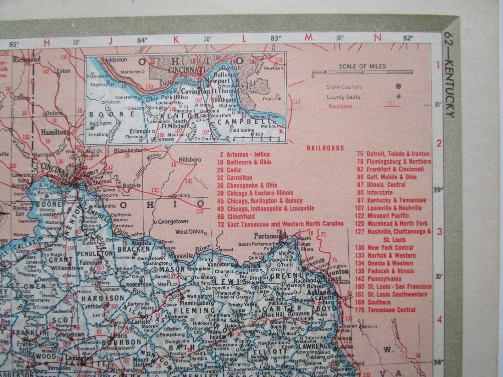 KS KY Vtg 1951 KANSAS RAILROAD Map KANSAS CITY SOUTHERN, CB&Q, ATSF or KENTUCKY