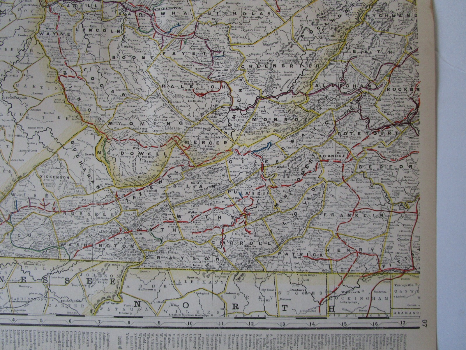 VA WV 1898 WESTERN VIRGINIA, W. VA STEAM RAILROAD Map. GLADE CREEK & RALEIGH RR