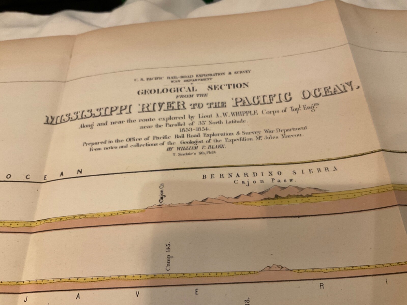 US ARMY TRANSCONTINENTAL 1855 COLOR CHART ROUTE TO YHE PACIFIC DETAILED 1855