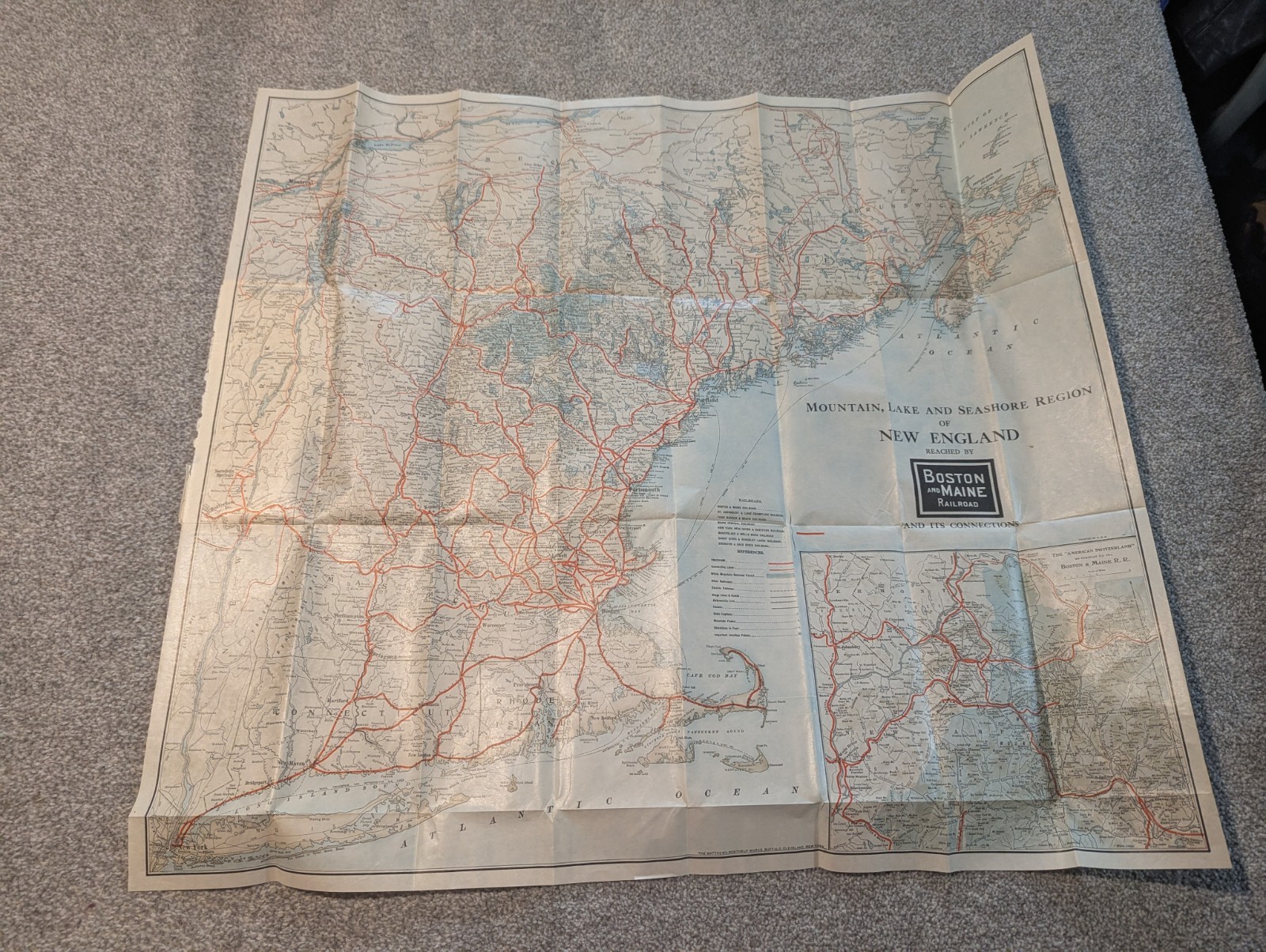 Boston And Maine Railroad Map New England Mountain Lake Seashore Early 1900s