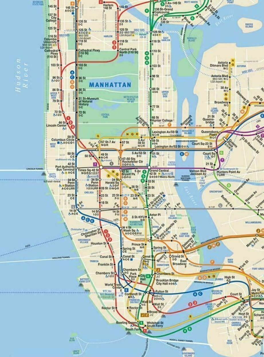 Current New York MTA NYC Subway Train & LIRR Map + Manhattan Bus Map Combo Set