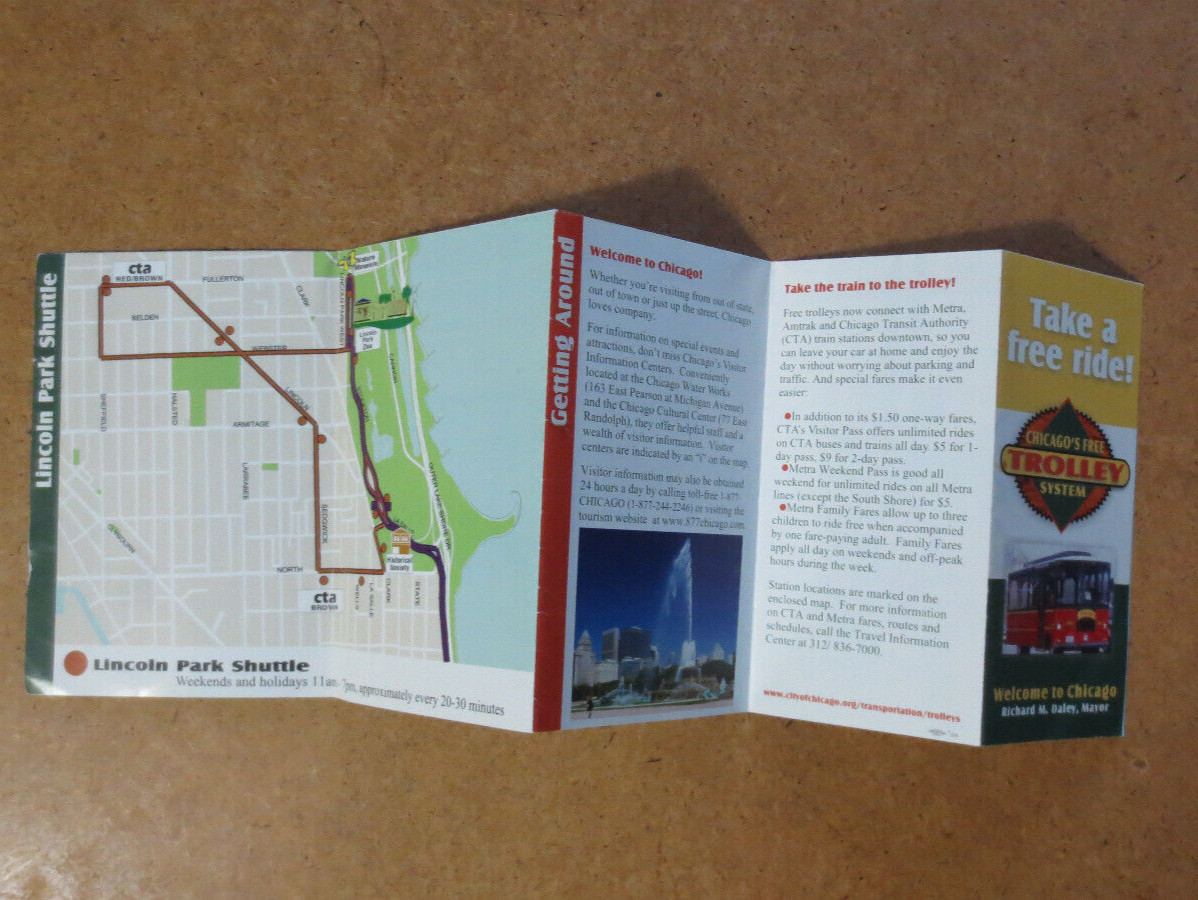 Chicago Trolley system Guide Fold-Out Map Booklet Pamphlet – USED