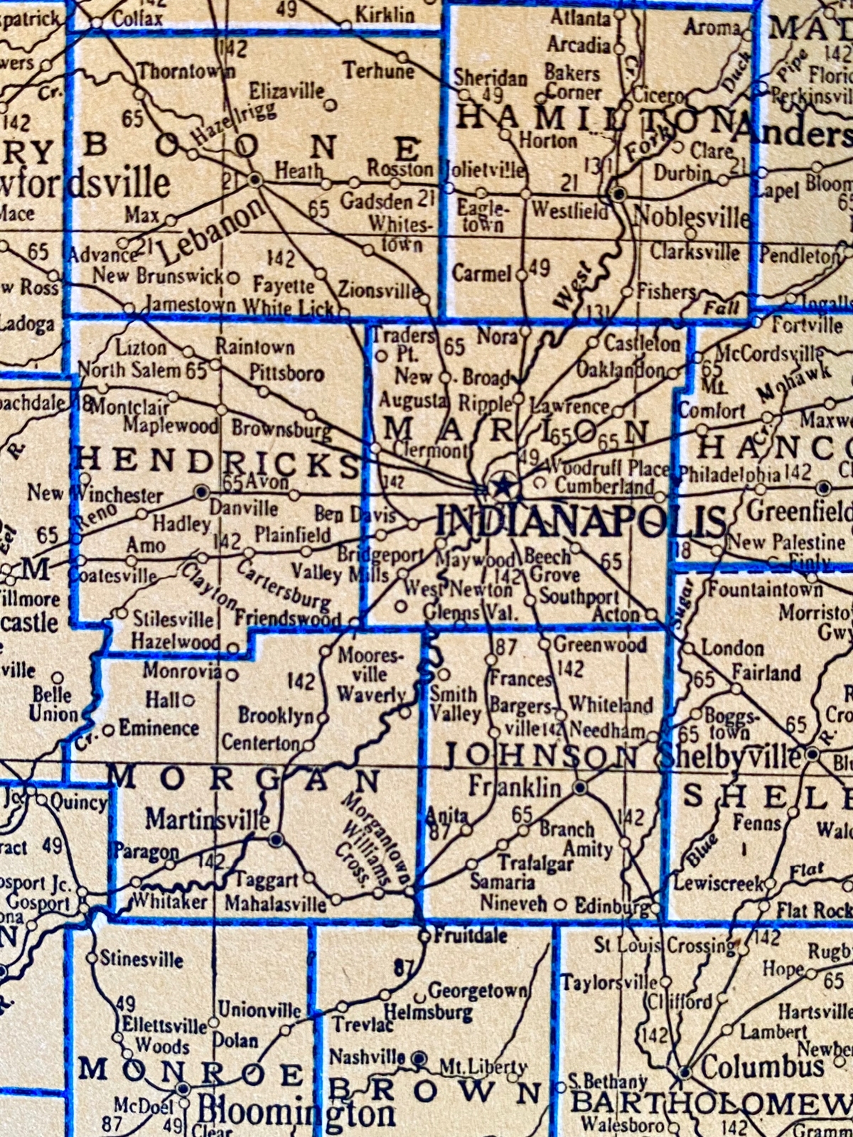 INDIANA & IOWA Original c 1935 County & Railroad Maps. Hammond & Co. 9×12″ VG-F