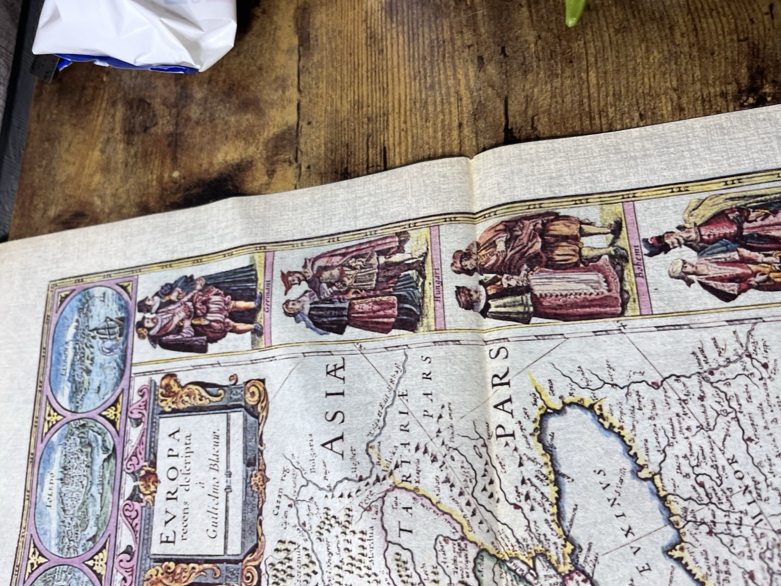 1975 Eurailpass Europe Souvenir Map Fabric Print Blaeu Style with Envelope