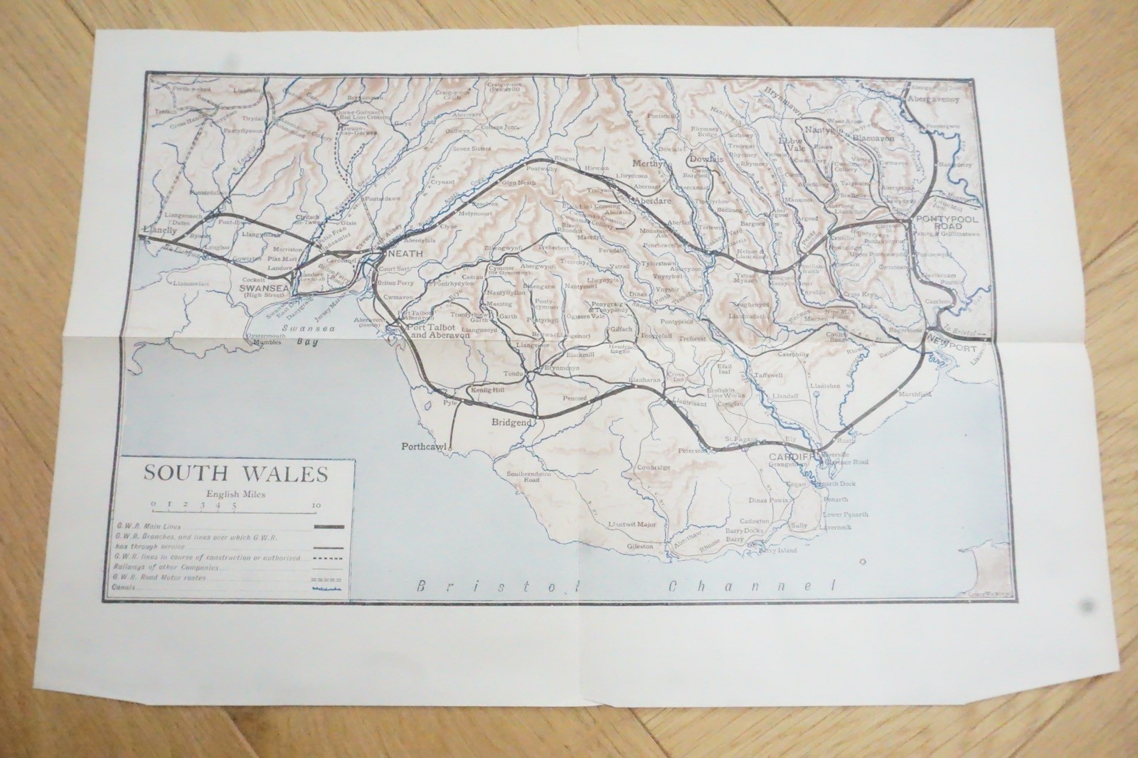 1913 GWR Newport Cardiff Swansea South Wales Original Railway Map