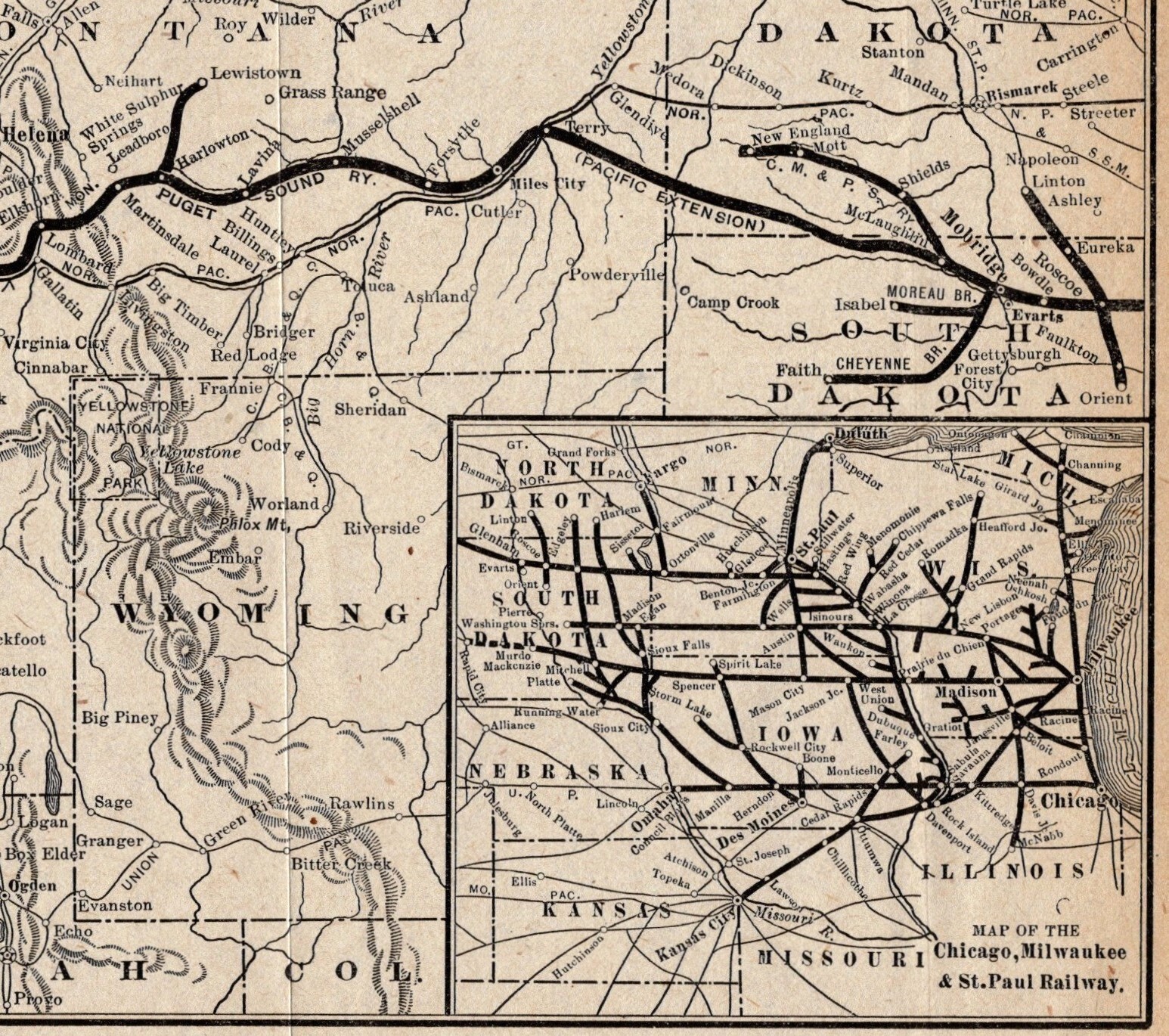 1912 Antique Chicago Milwaukee Puget Sound Railway Map St Paul Railway Map 1883