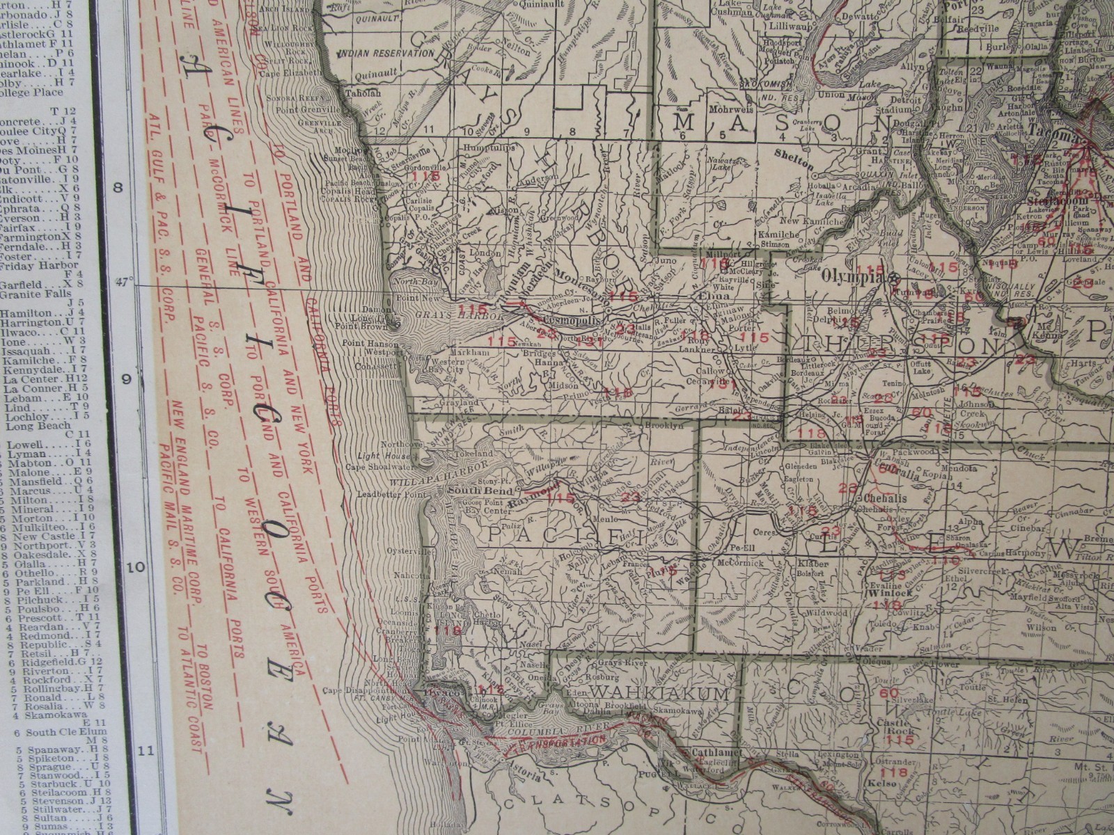WA 1921 WASHINGTON State STEAM / INTERURBAN ELECTRIC RAILROAD / STEAMSHIP Map