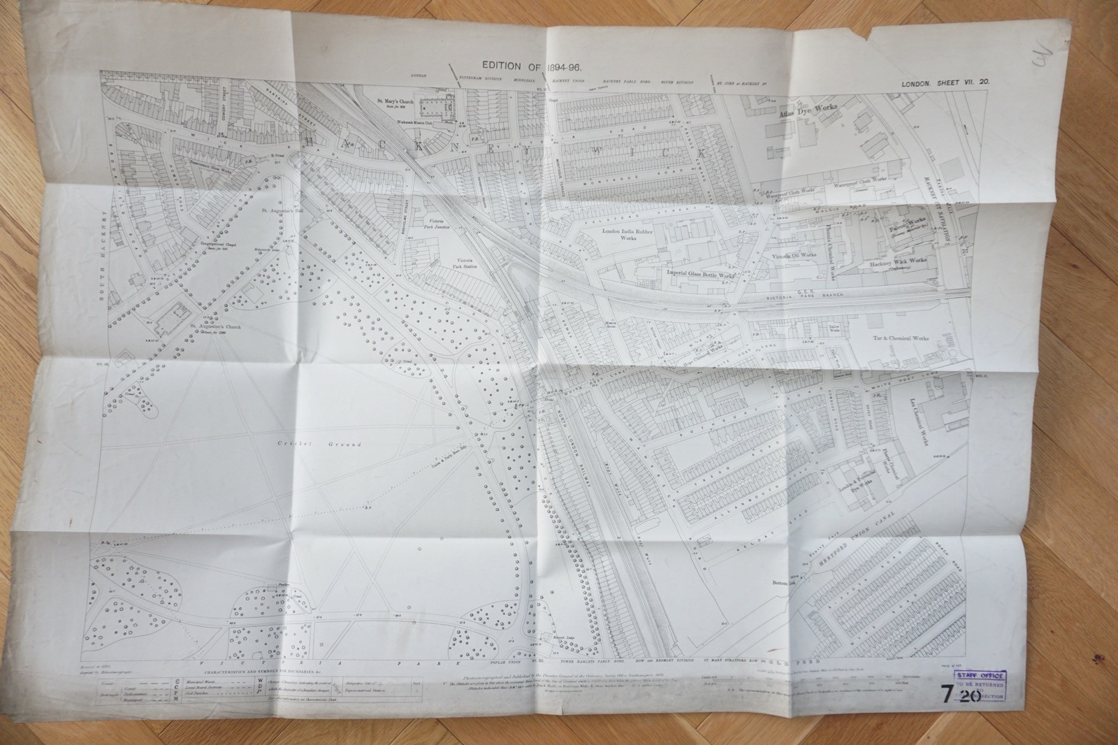 1894 Hackney Wick Victoria Park Station London GER Railway OS Railway Map *