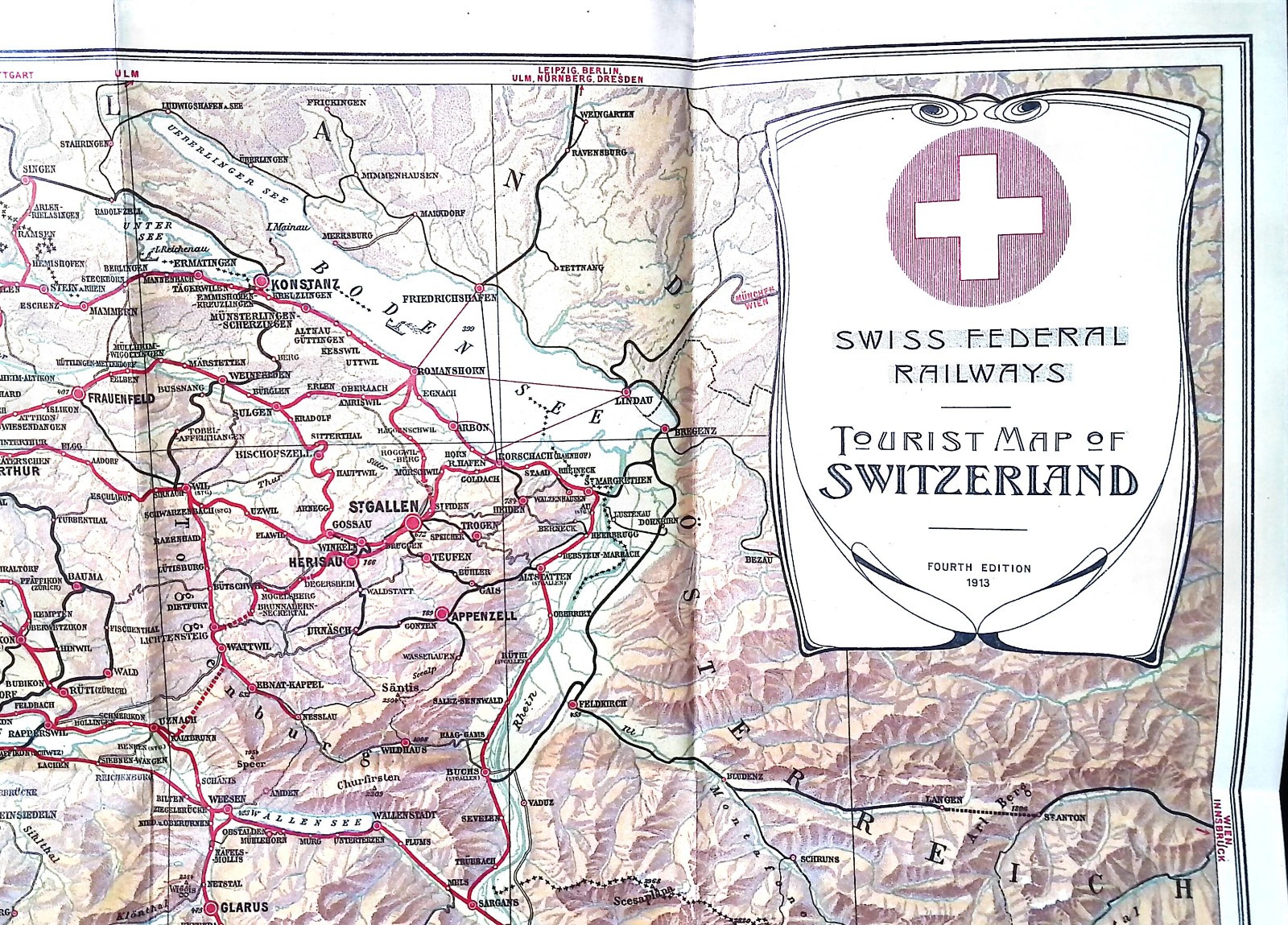 Original 1913 Swiss Federal Railways Tourist Map Of Switzerland Golden Age Rail