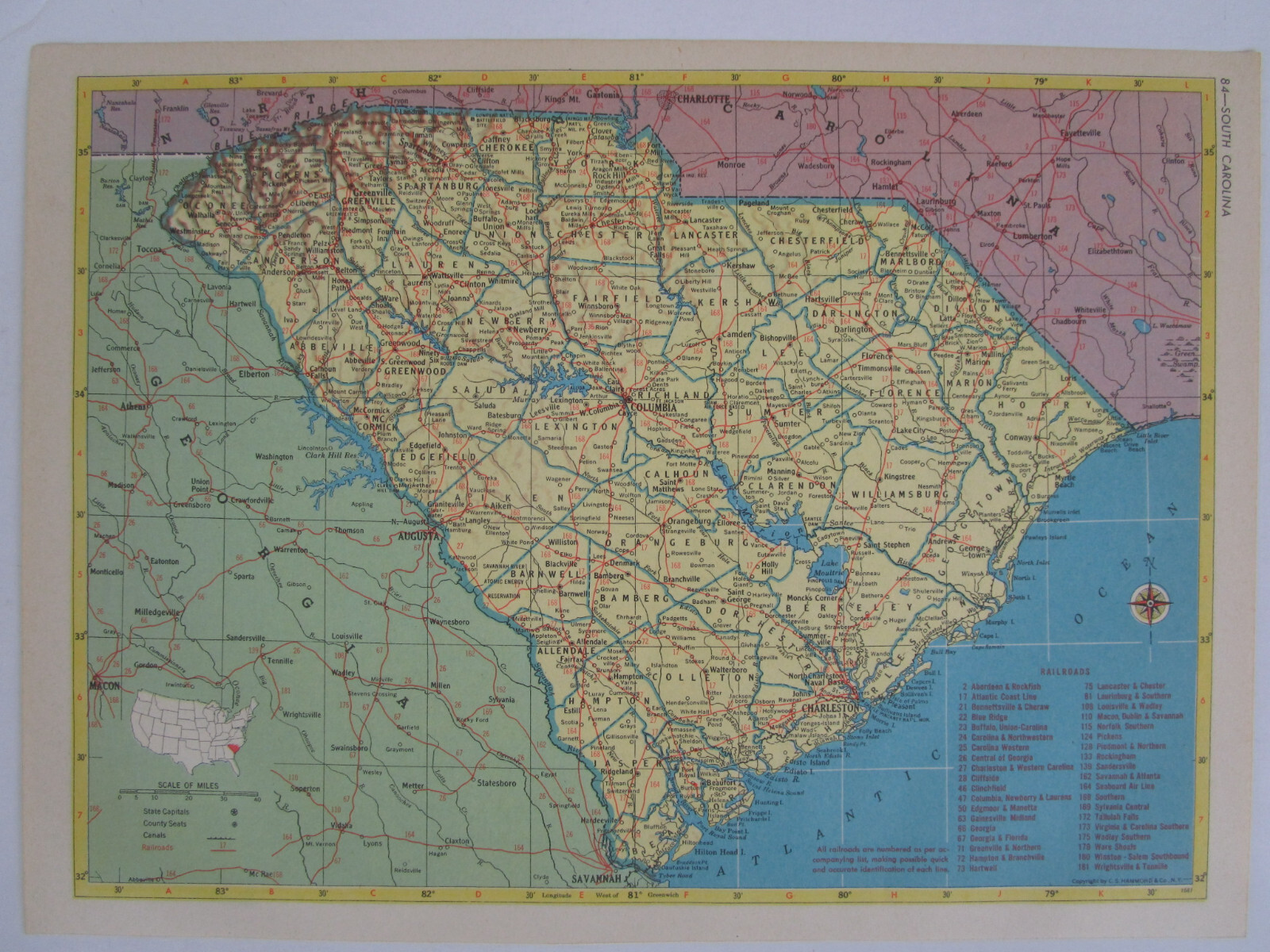 PA SC 1952 PENNSYLVANIA State RAILROAD Map STEWARTSTOWN RR or SOUTH CAROLINA Map