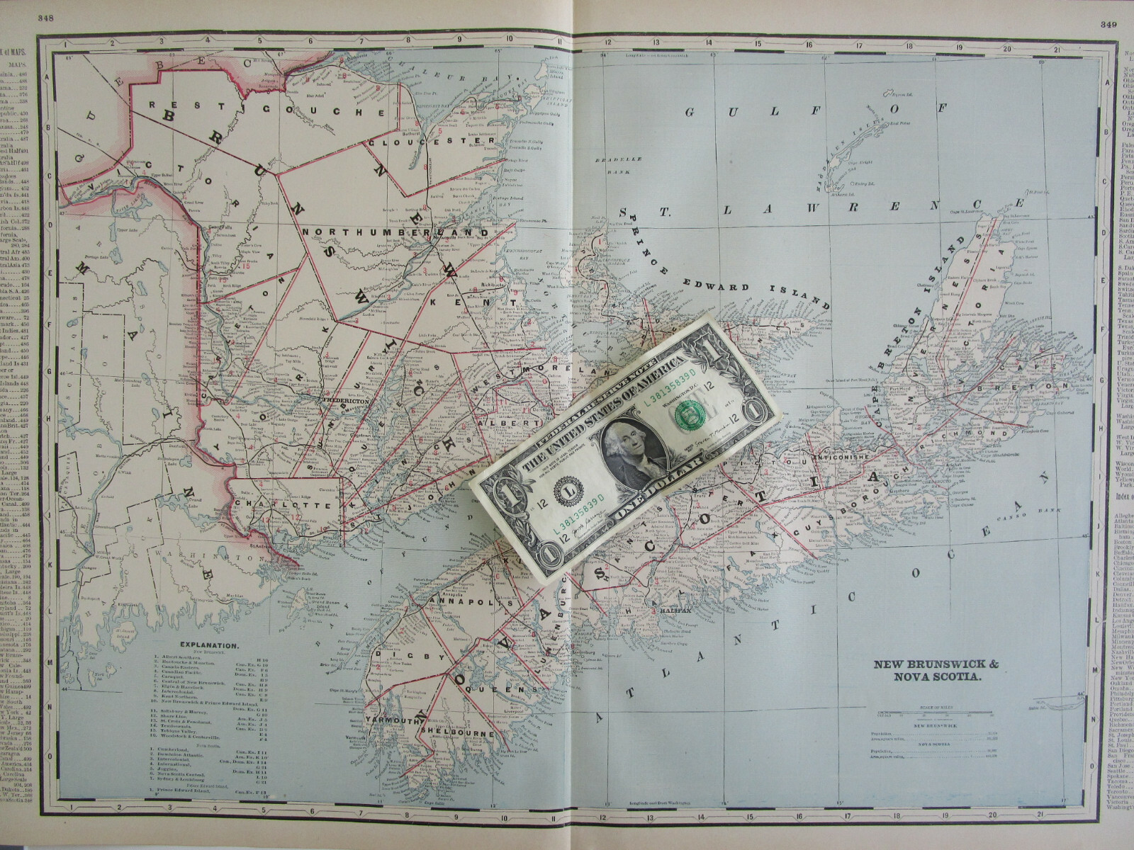 1895 Antique NEW BRUNSWICK & NOVA SCOTIA CANADA Cram RAILROAD Map ELGIN HAVELOCK