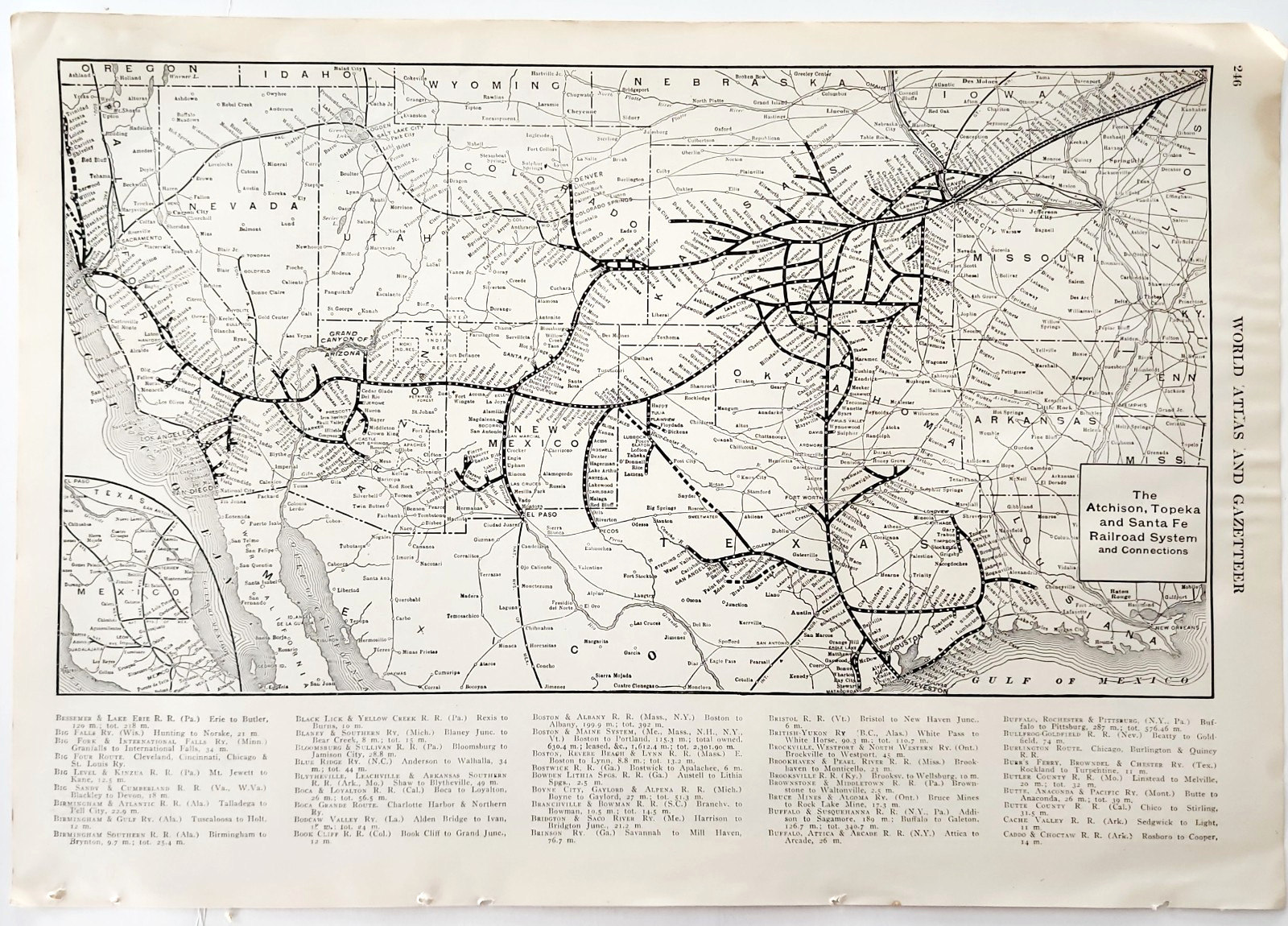 1914 Atchison Topeka Santa Fe Railroad System Map Connections Transportation
