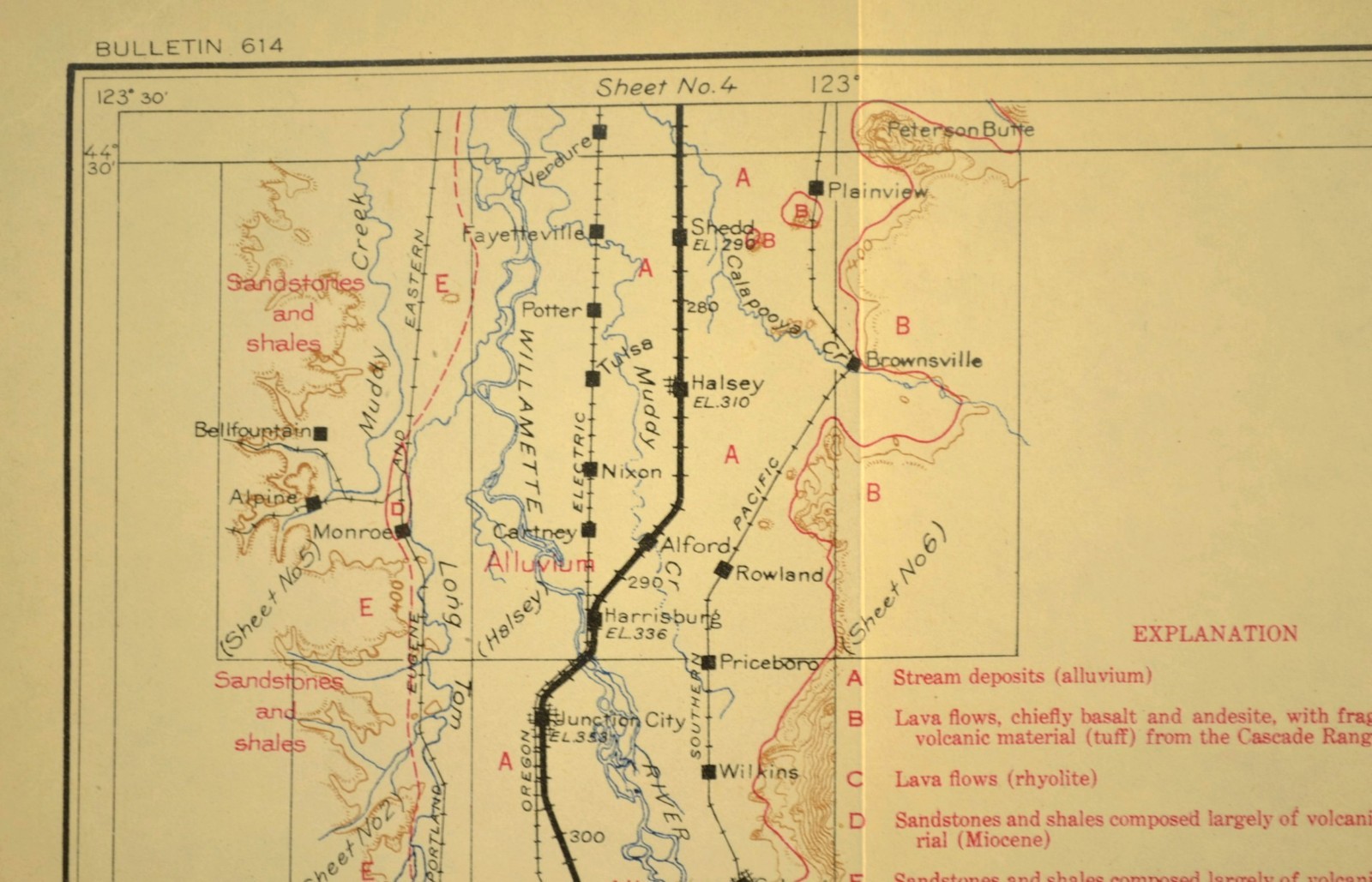 1915 Southern Pacific Railroad Map Eugene Oregon Cottage Grove OR Shasta Route