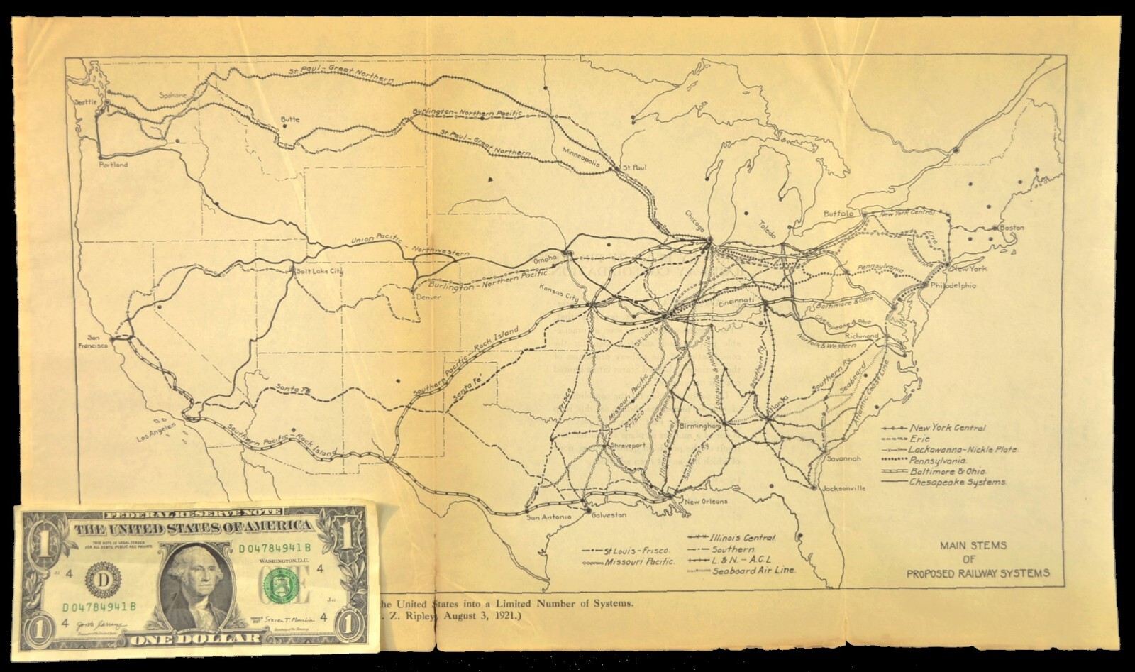 Antique Railroad Map Proposed Consolidated RR Merger Plan Ripley RARE Original