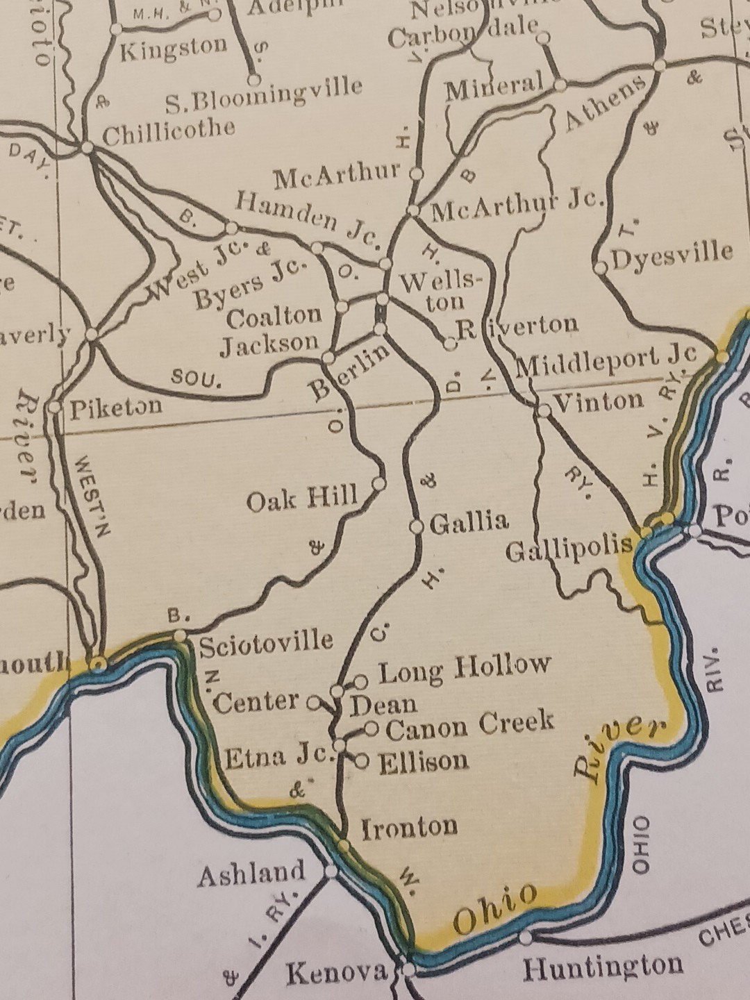 1905 ORIGINAL Dated Train Route Map OHIO all Railroad Lines 11×9″ FREE SHIPPING