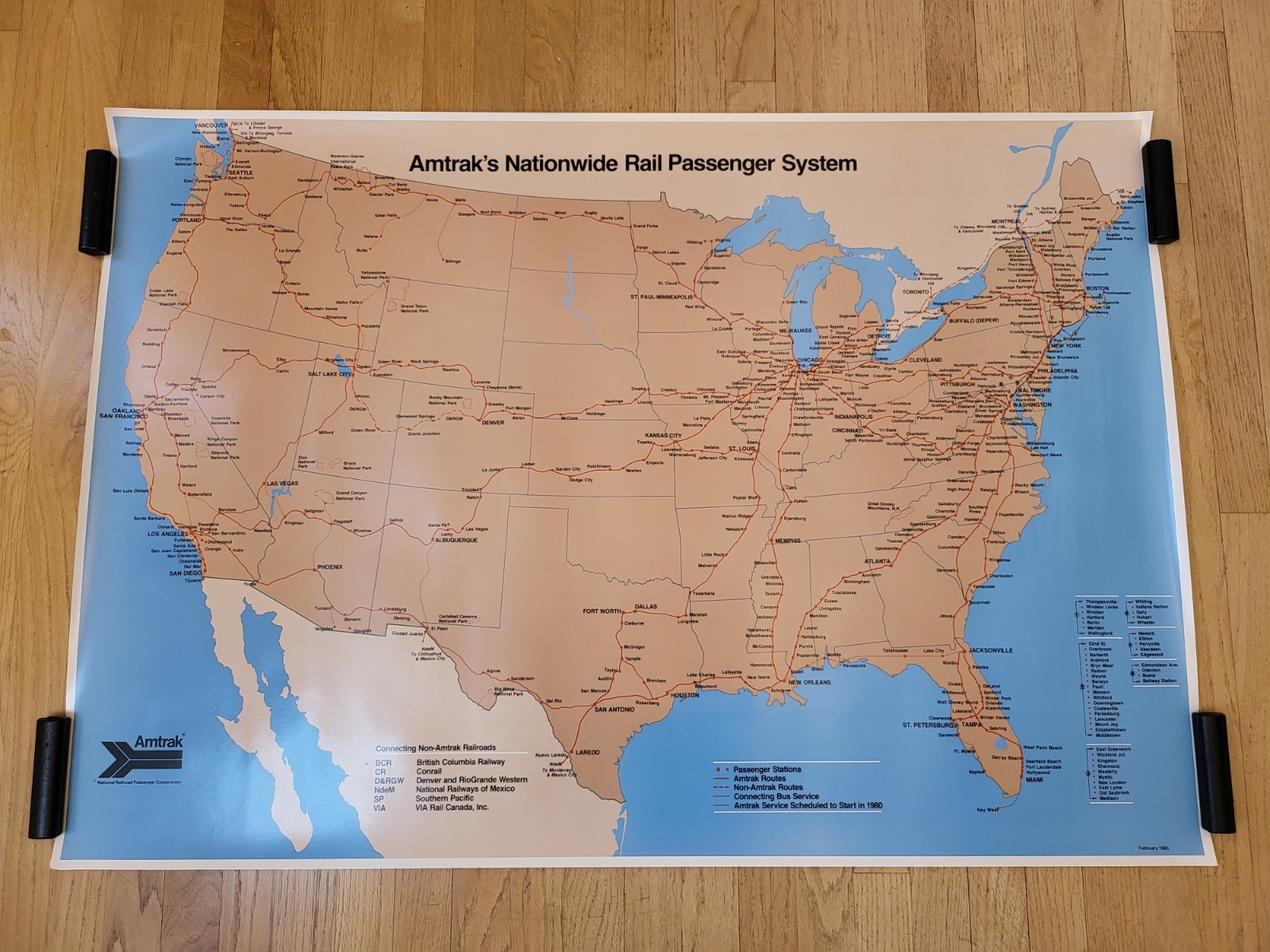 1980 Amtrak’s Nationwide Rail Passenger System Map Poster Railroad Train Vintage