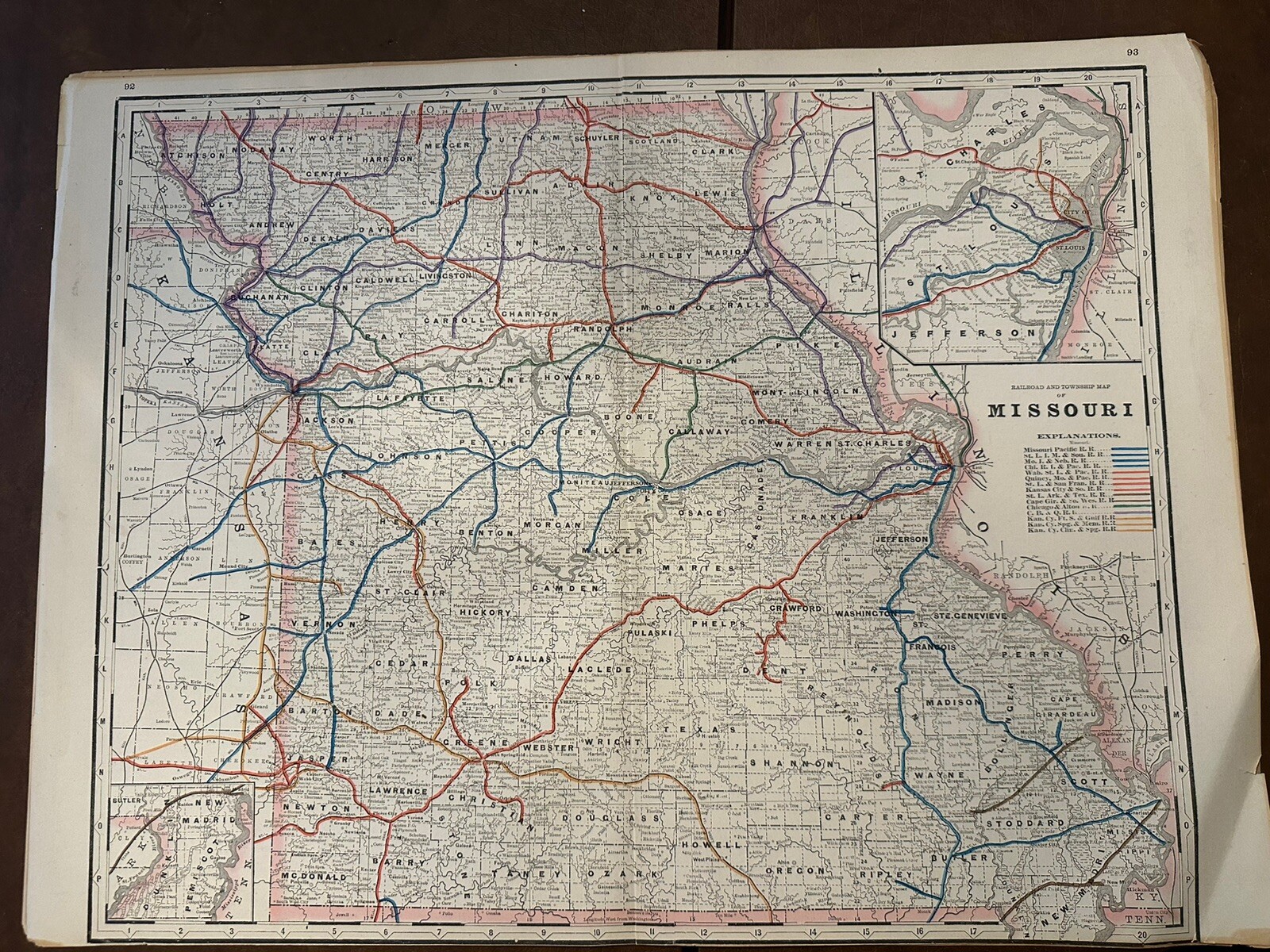 Antique, Original Railroad Map of Missouri, A.A. Grant, 1887