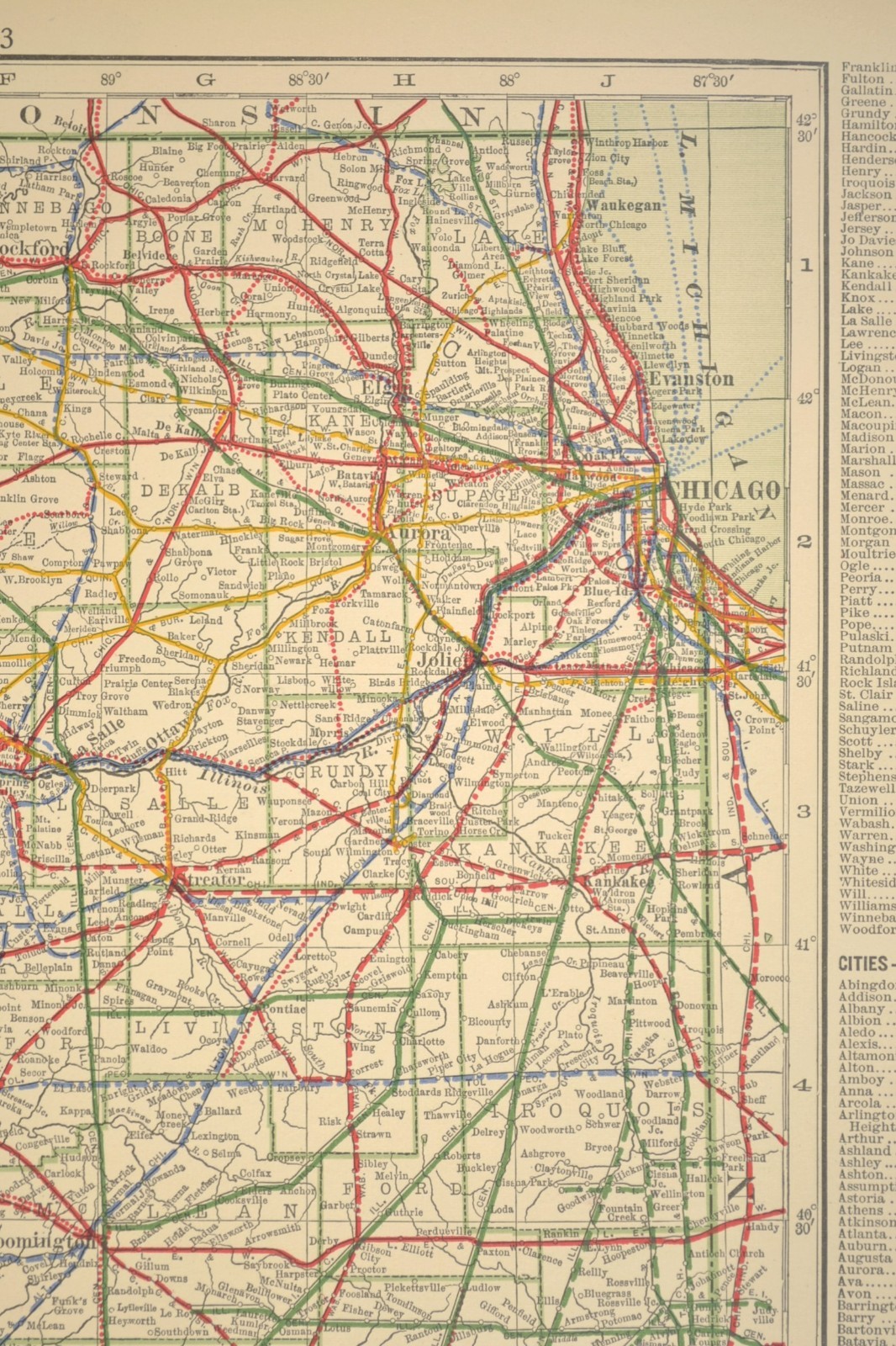 1914 Antique Map of ILLINOIS Railroads Map ORIGINAL Atlas Map DATED