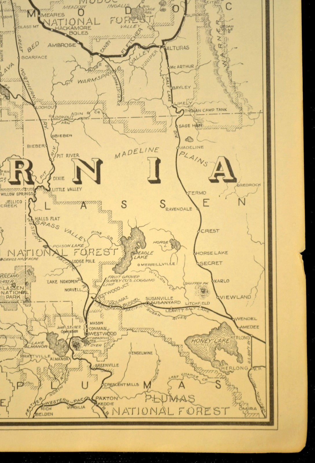 ca 1945 Southern Pacific Railroad Map Shasta Line RR Modoc Line Klamath Falls