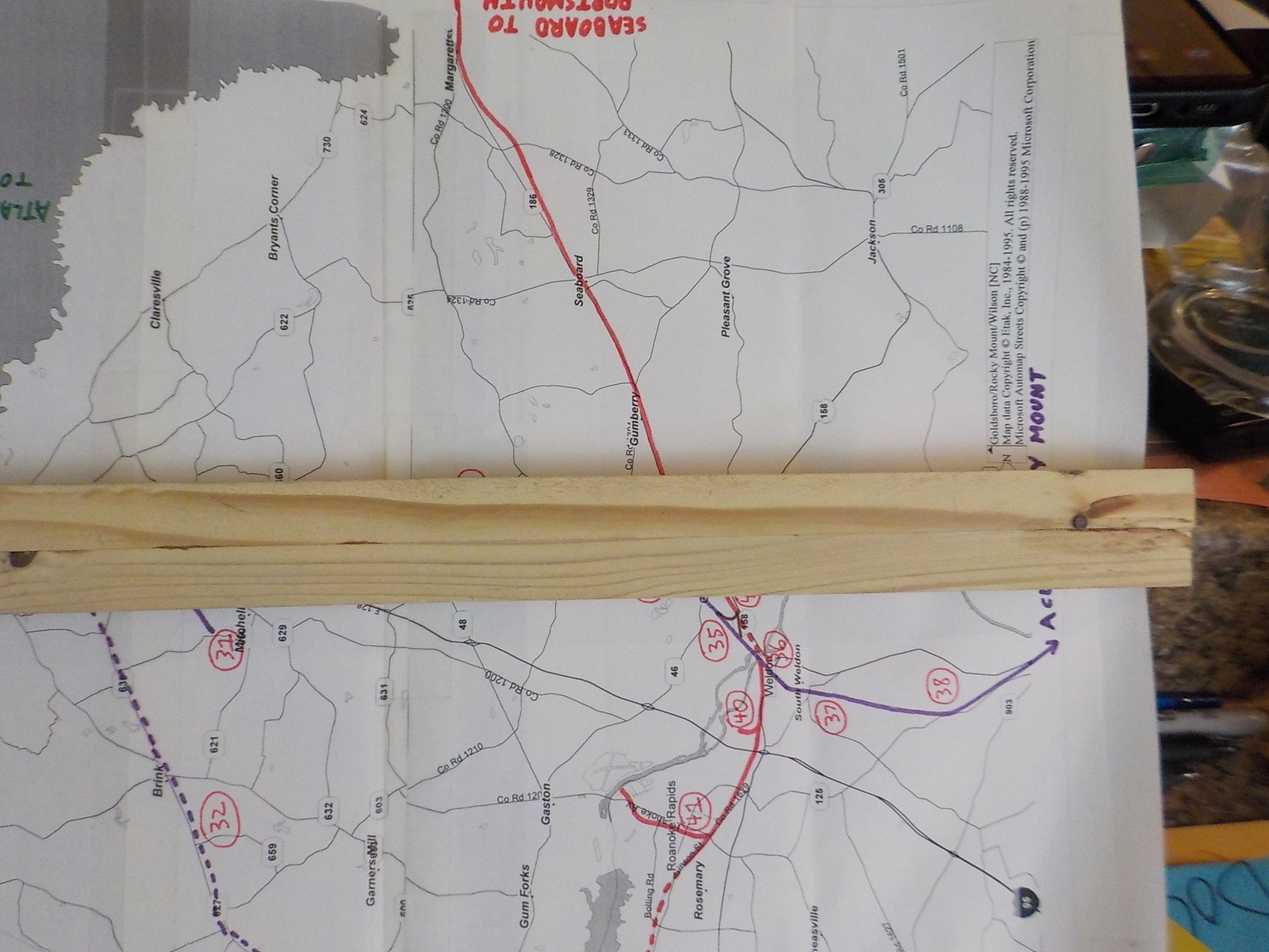 Map Goldsboro / Rocky Mount / Wilson NC 1995 Rolled N&W Seaboard