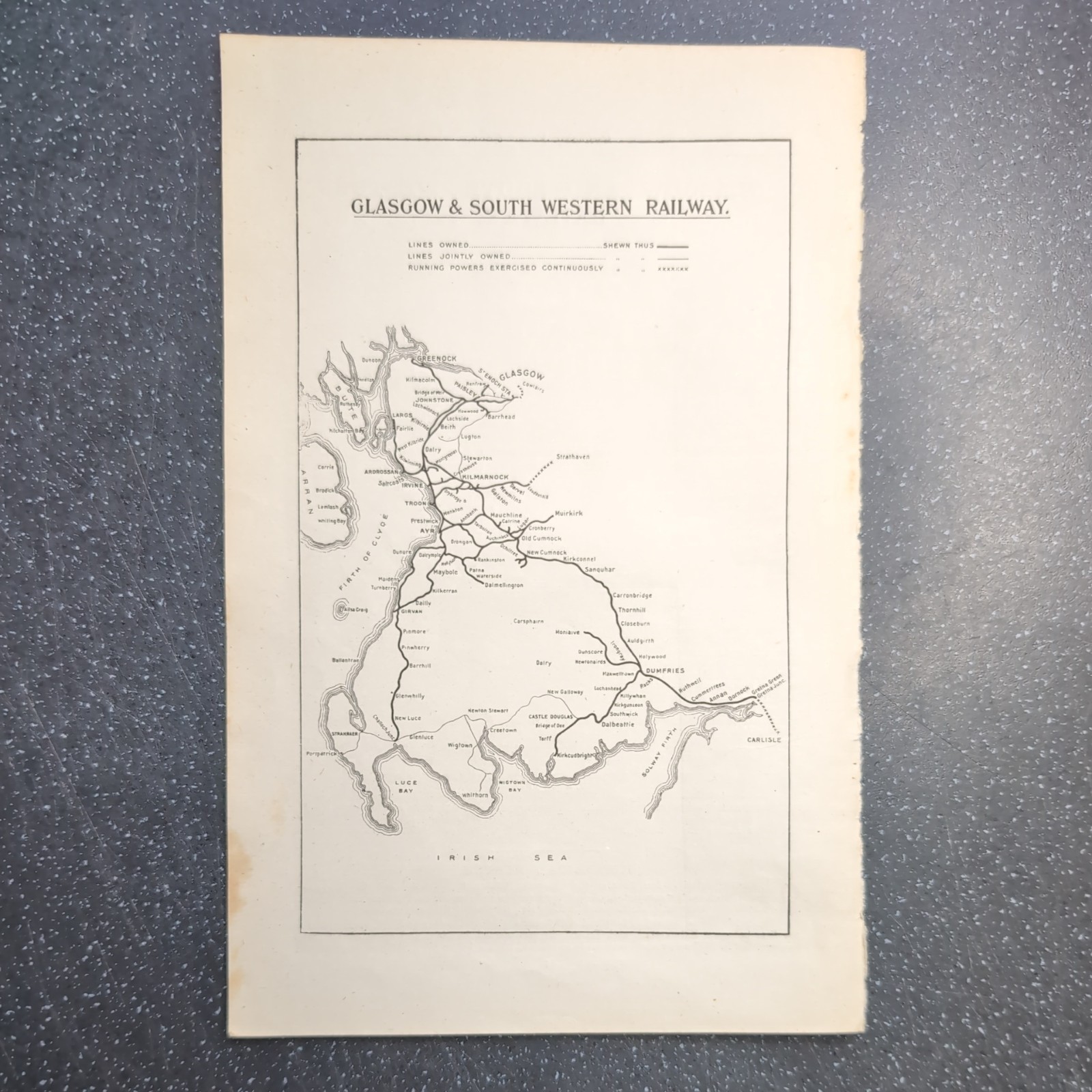 Original 1922 Map Of Glasgow and South Western Railway General Map