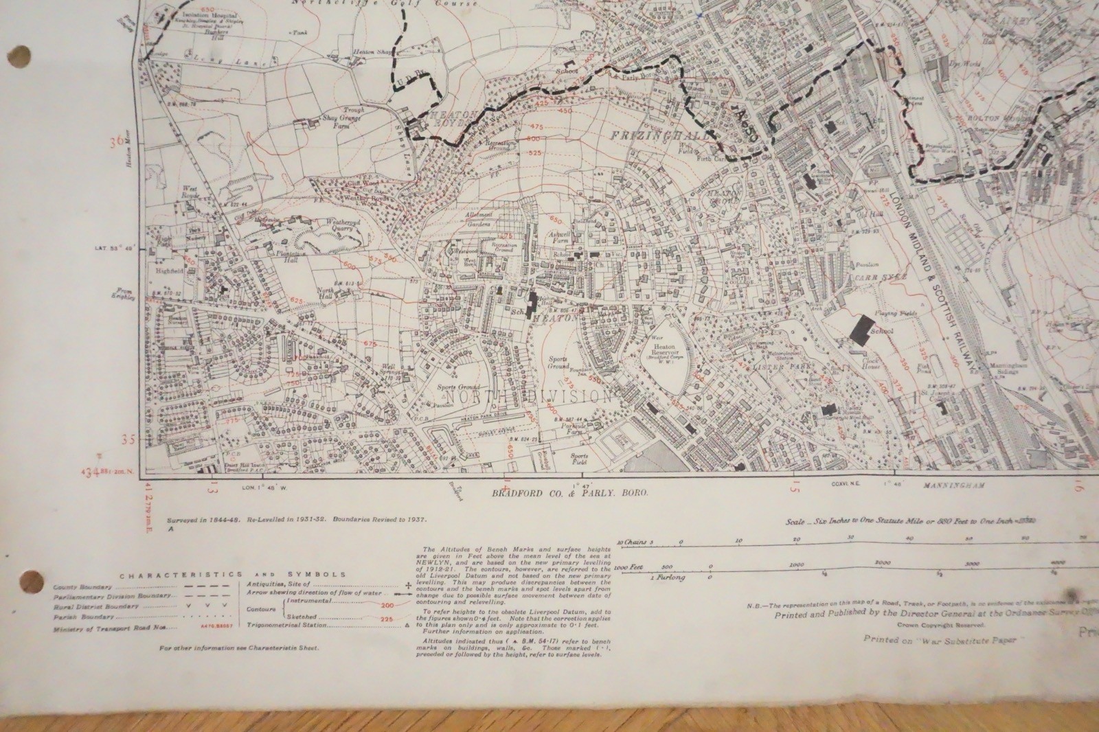 1938 Shipley Frizzing Hall Yorkshire LMS Railway OS Linen Map Ref 33 *