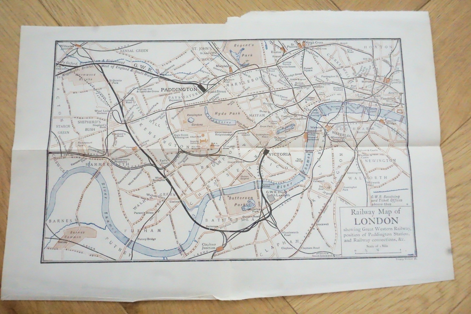 1913 GWR London Paddington Station Original Railway Map
