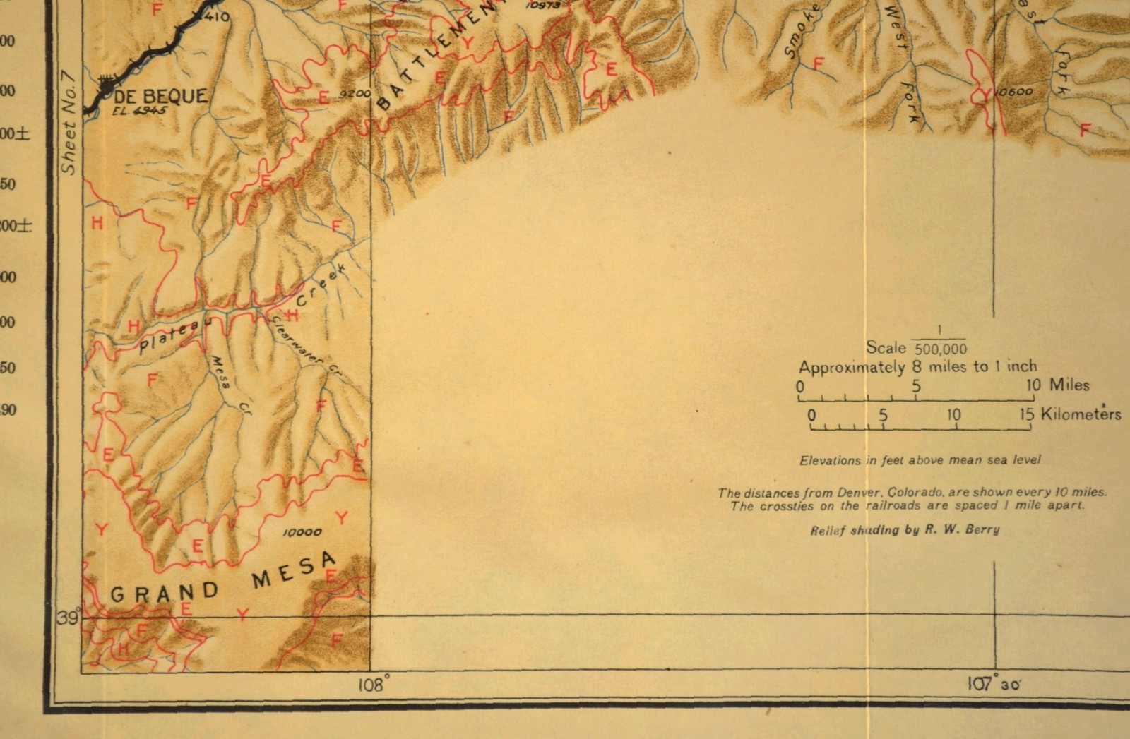1922 Denver Rio Grande Railroad Map Rifle Colorado Glenwood Springs Carbondale