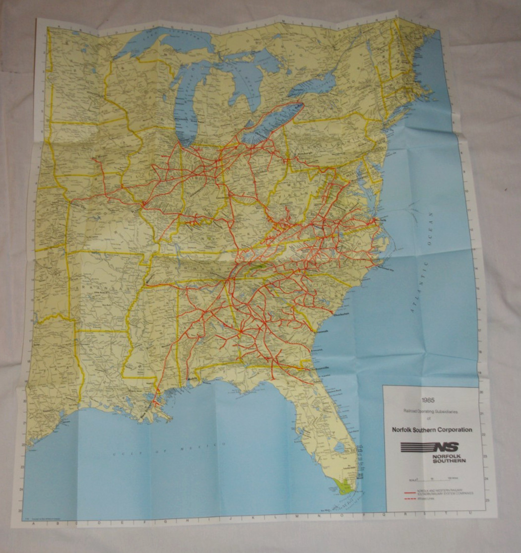 Color Norfolk Southern NS System Map 1985 Operating Subsidieries